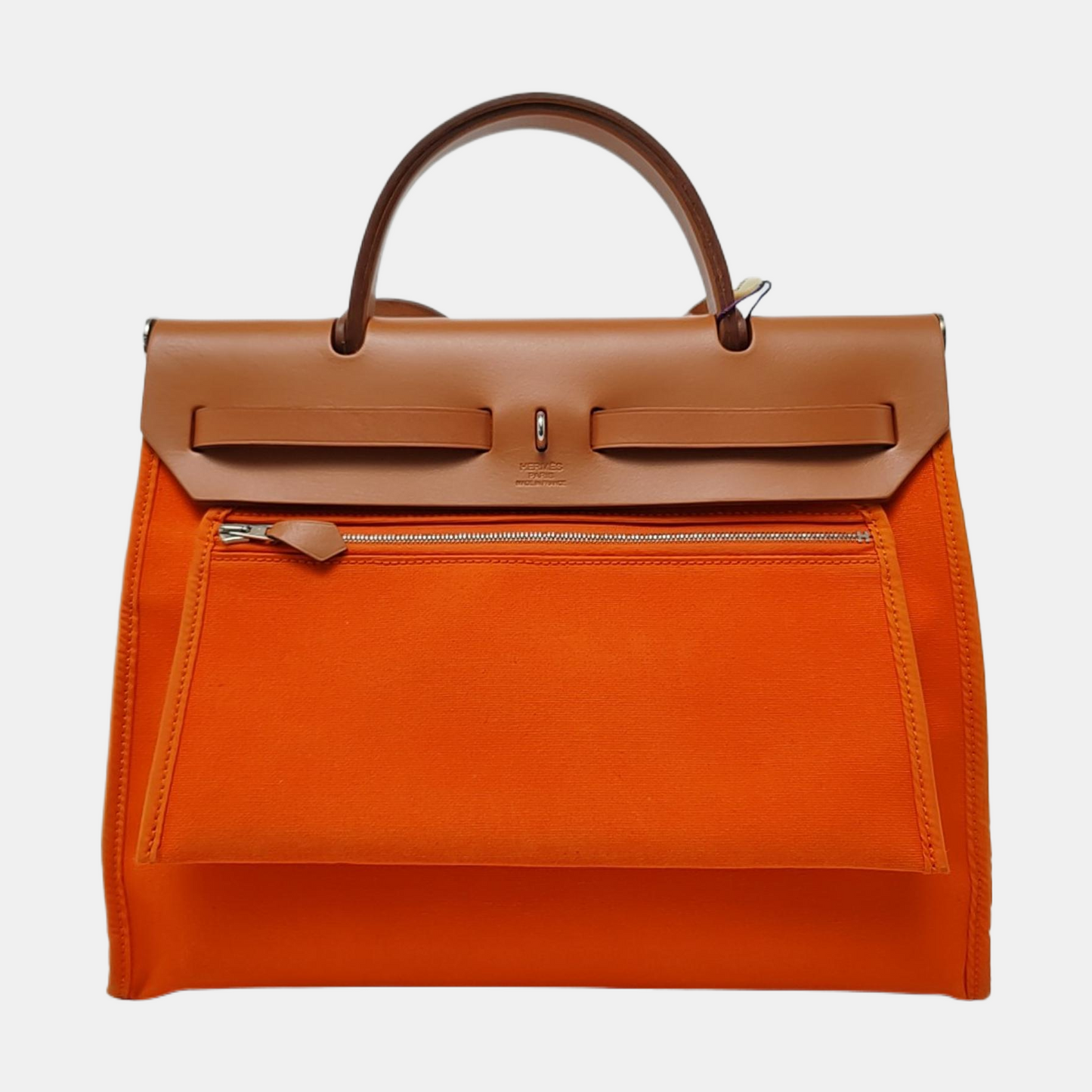 HERMÈS Herbag 31 Orange Canvas Tote Shoulder Bag with Silver Hardware-(SKU)-958901332