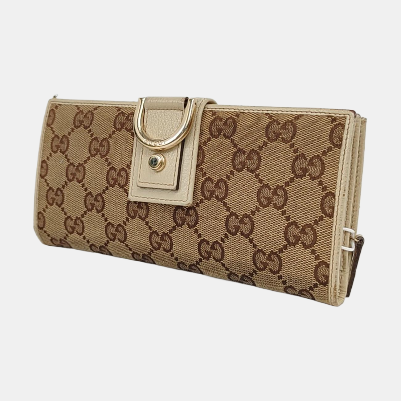 GUCCI Khaki Canvas Monogrammed Wallet Golden hardware-(SKU)-956740009