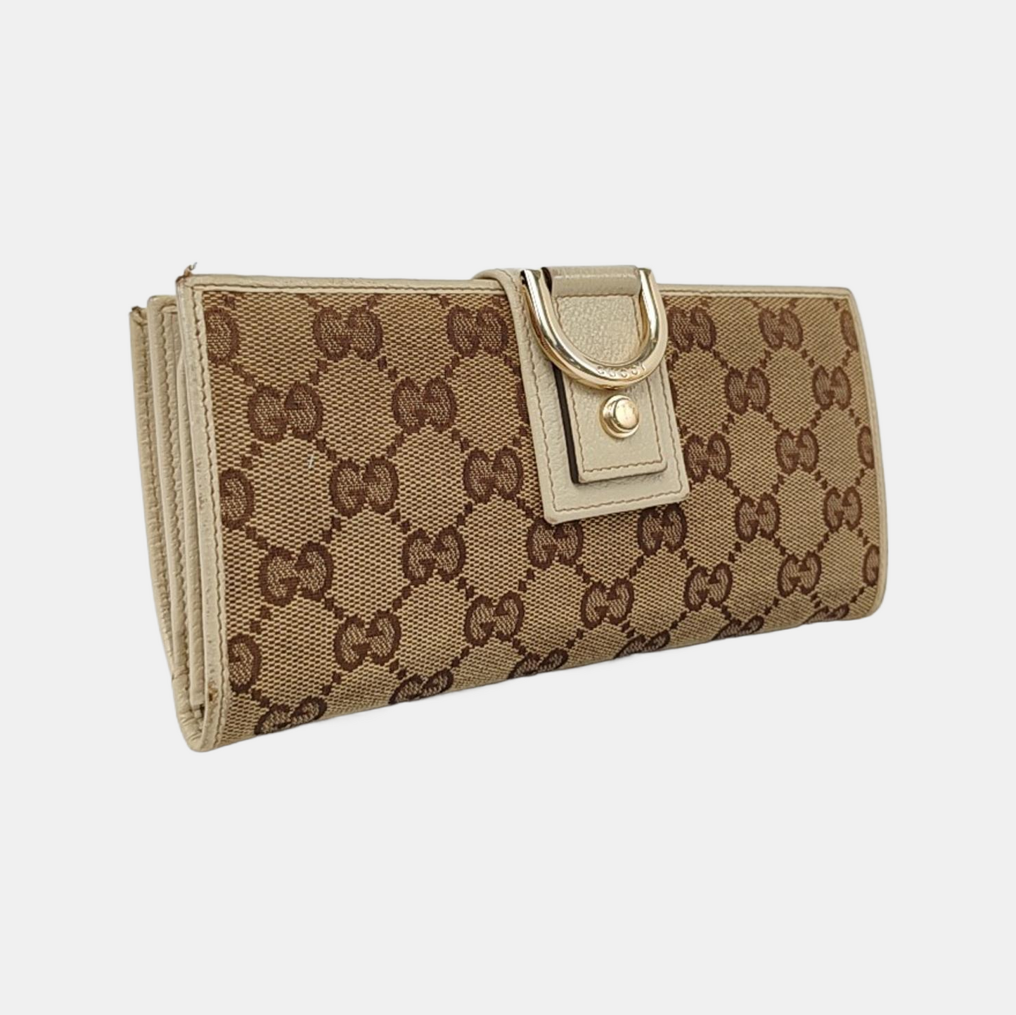 GUCCI Khaki Canvas Monogrammed Wallet Golden hardware-(SKU)-956740009