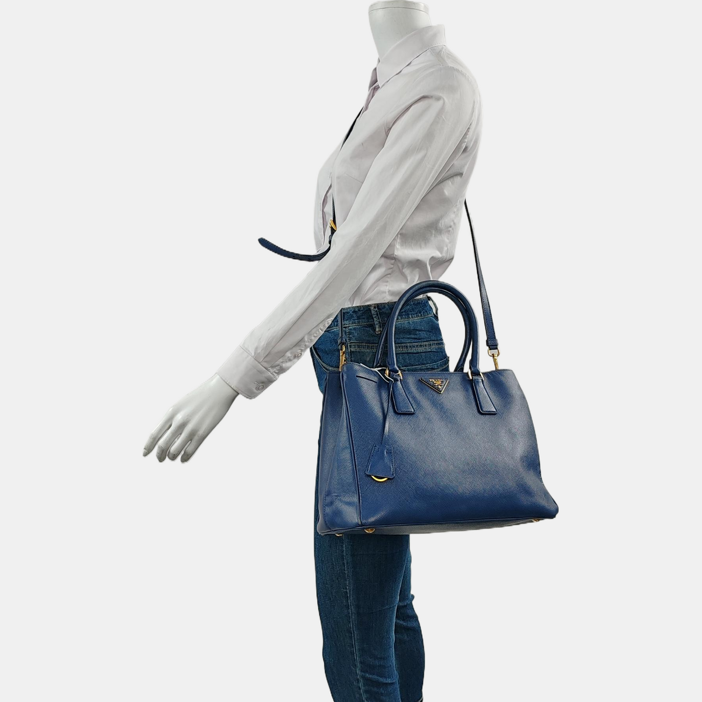 PRADA Galleria Large size Dark Blue Calfskin Logo Crossgrain Killer Bag Crossbody Bag Single Shoulder Bag Handbag Golden hardware Removable shoulder strap-(SKU)-958814662
