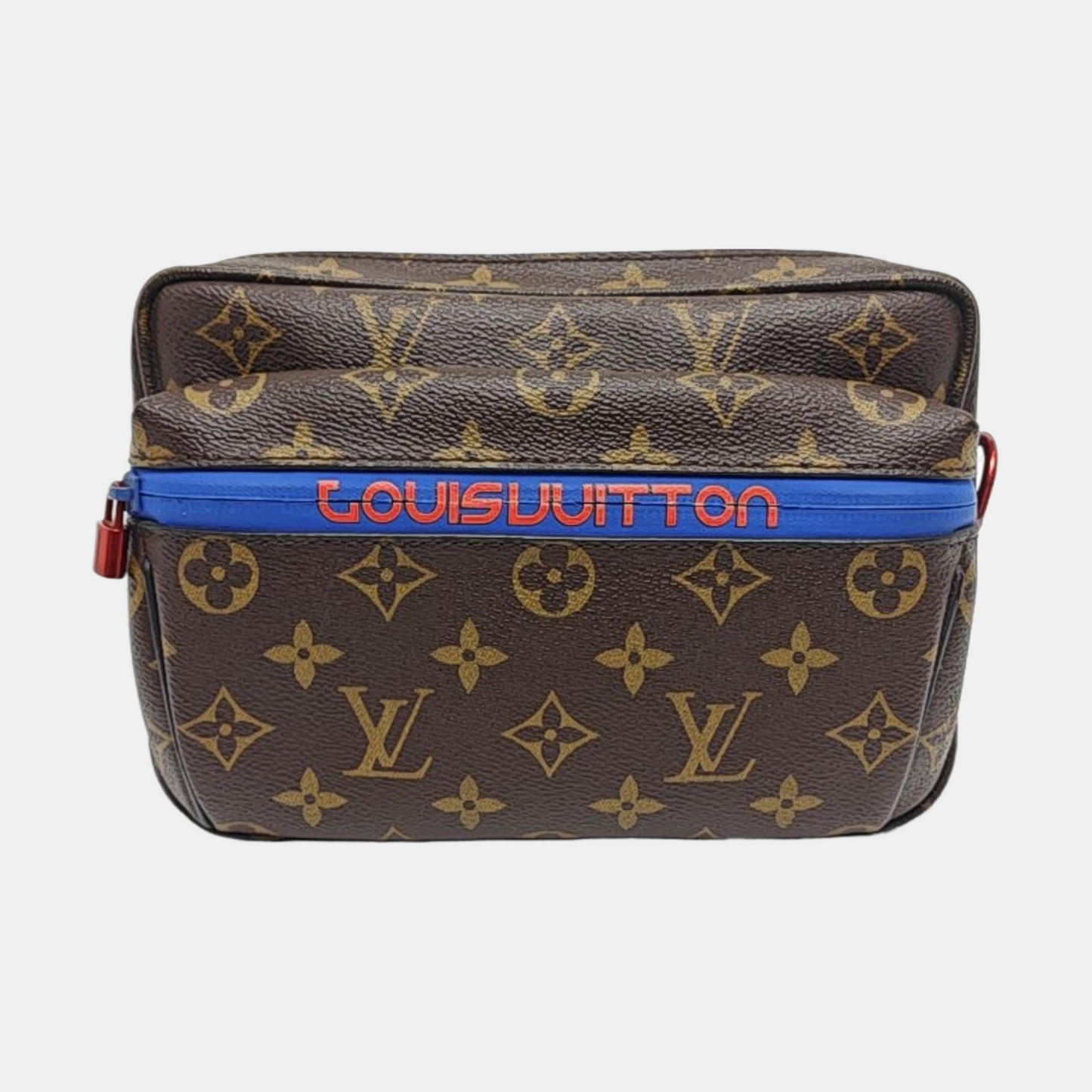 LOUIS VUITTON OUTDOOR Brown Coated Canvas Monogram Fanny Pack Crossbody Shoulder Bag with Red Hardware-(SKU)-958770718