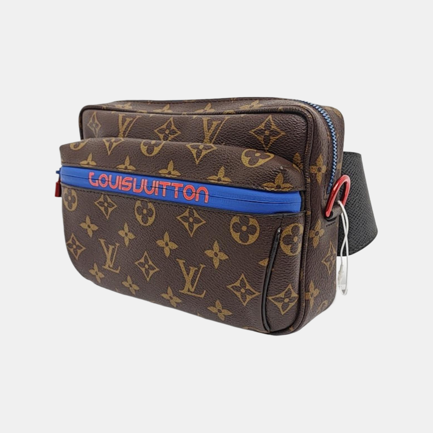 LOUIS VUITTON OUTDOOR Brown Coated Canvas Monogram Fanny Pack Crossbody Shoulder Bag with Red Hardware-(SKU)-958770718