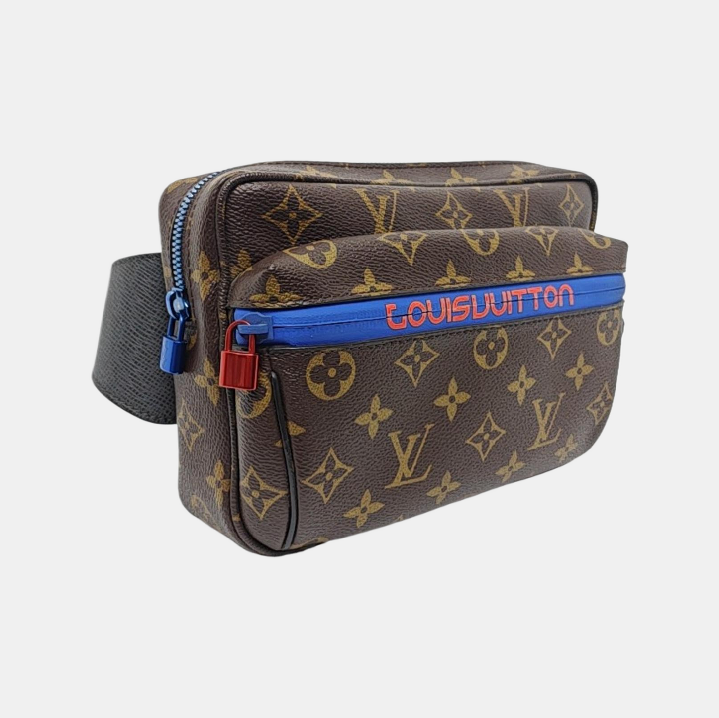 LOUIS VUITTON OUTDOOR Brown Coated Canvas Monogram Fanny Pack Crossbody Shoulder Bag with Red Hardware-(SKU)-958770718