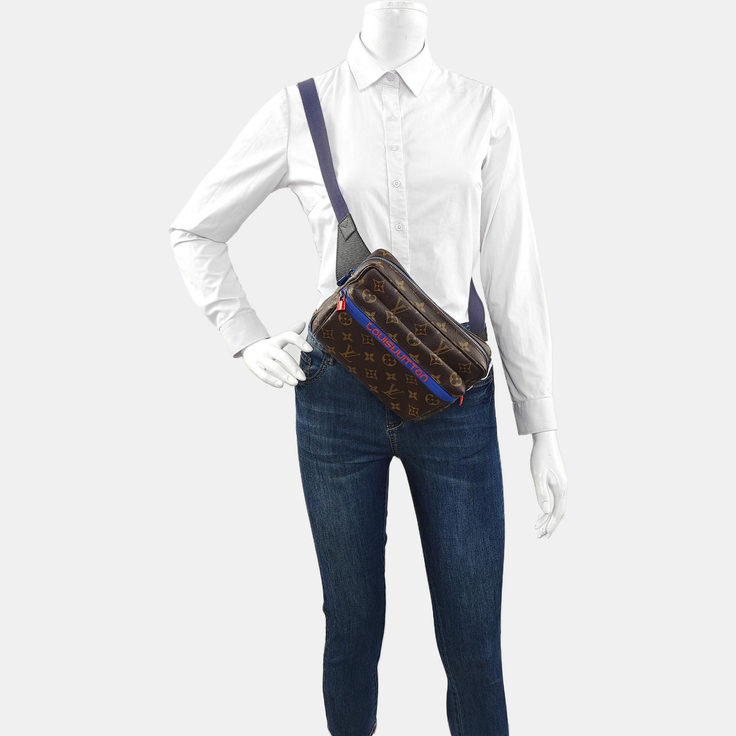 LOUIS VUITTON OUTDOOR Brown Coated Canvas Monogram Fanny Pack Crossbody Shoulder Bag with Red Hardware-(SKU)-958770718