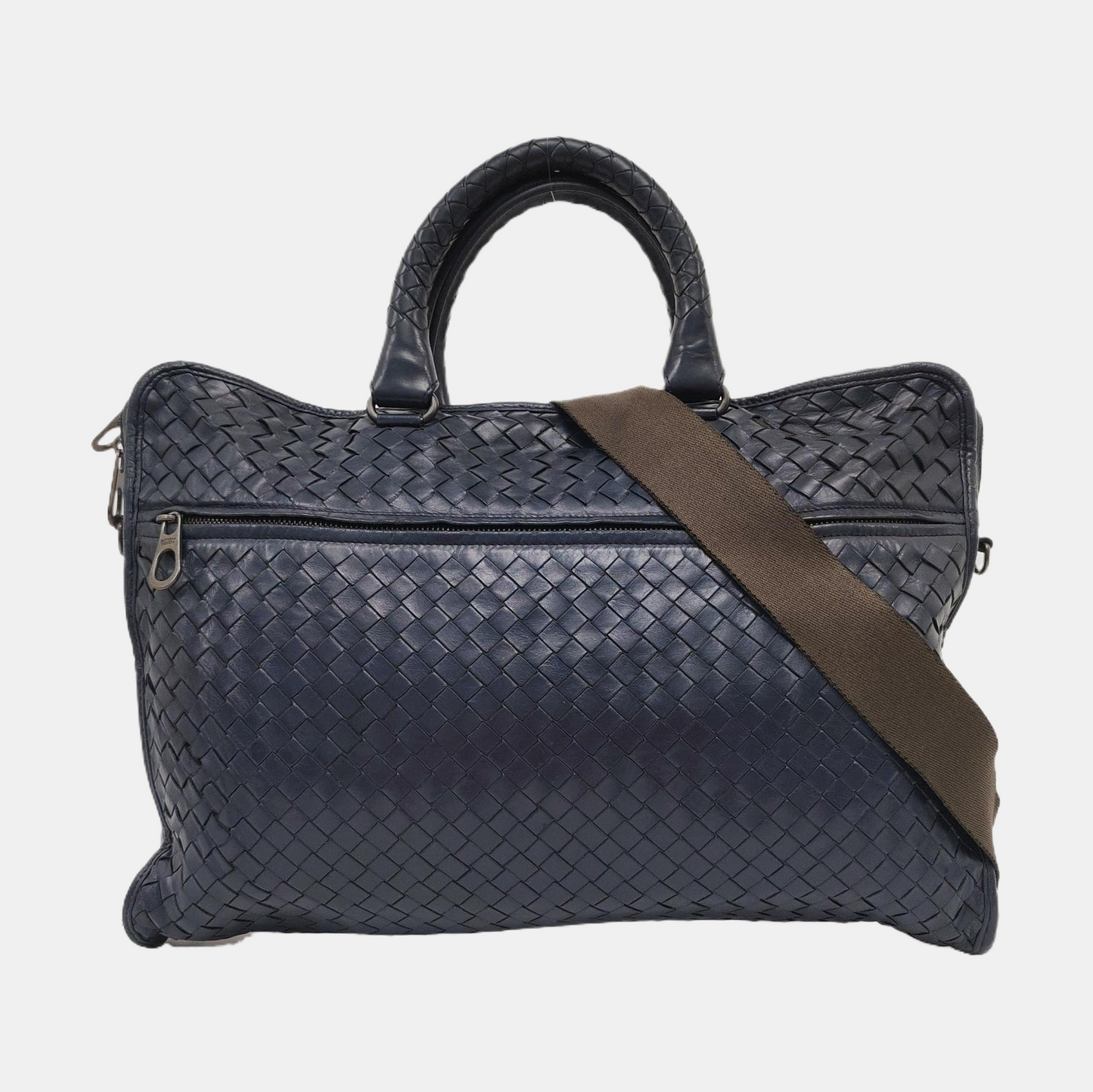 BOTTEGA VENETA Dark Blue Sheepskin Woven Single Shoulder Bag Handbag Ruthenium color hardware Removable shoulder strap-(SKU)-954022155