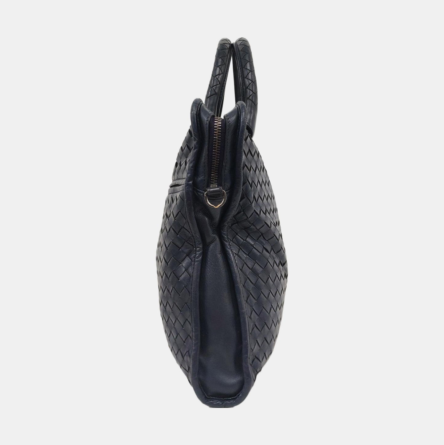BOTTEGA VENETA Dark Blue Sheepskin Woven Single Shoulder Bag Handbag Ruthenium color hardware Removable shoulder strap-(SKU)-954022155