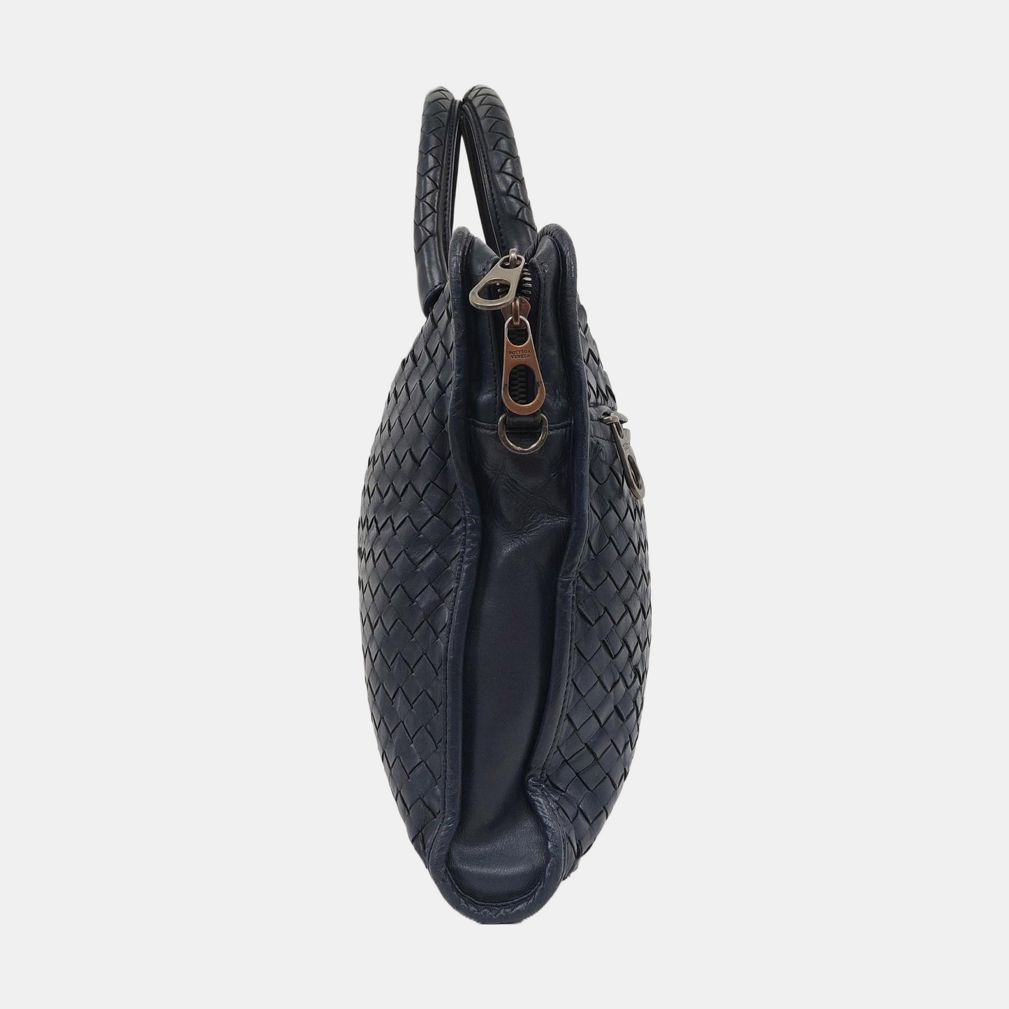 BOTTEGA VENETA Dark Blue Sheepskin Woven Single Shoulder Bag Handbag Ruthenium color hardware Removable shoulder strap-(SKU)-954022155