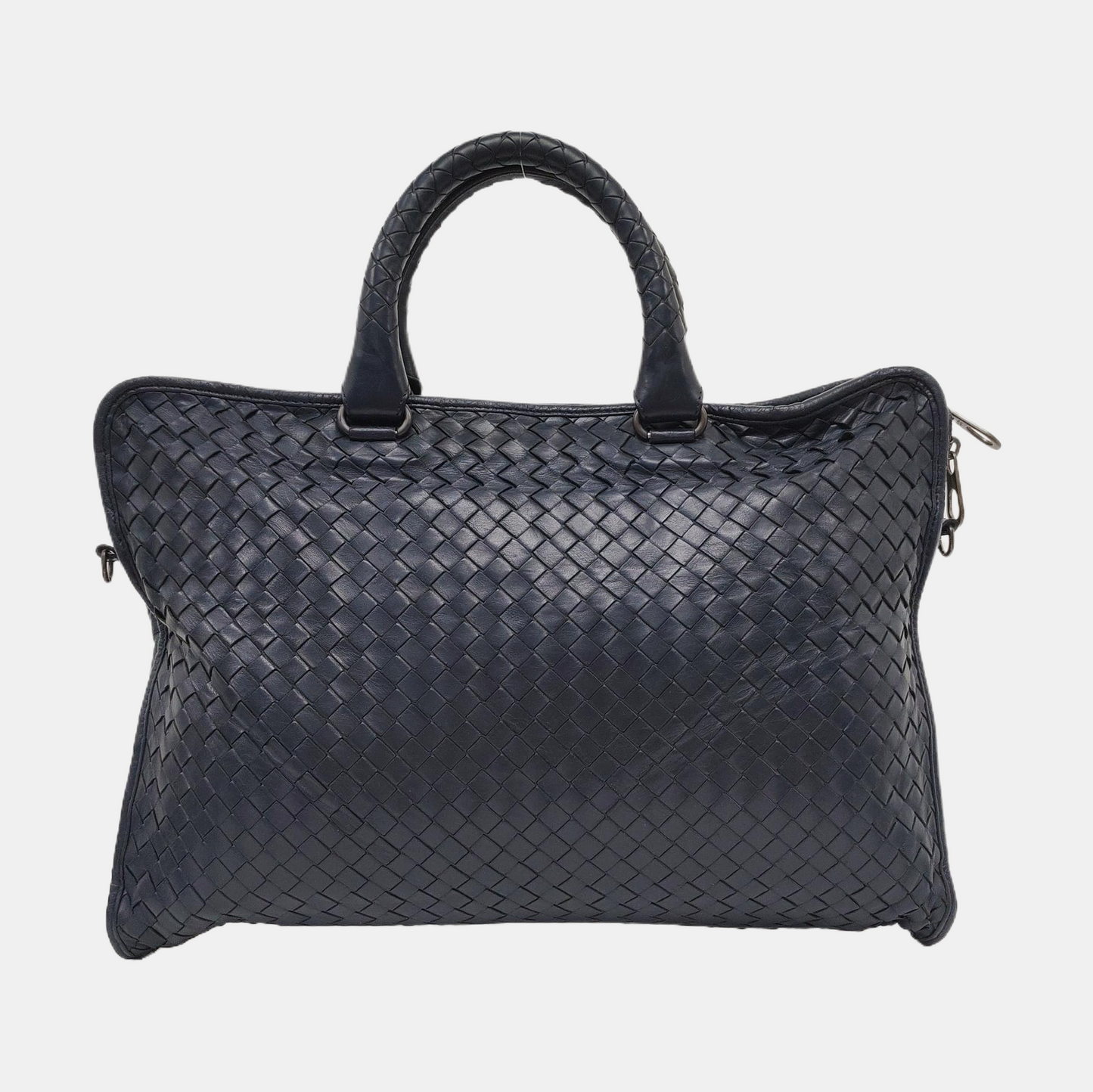 BOTTEGA VENETA Dark Blue Sheepskin Woven Single Shoulder Bag Handbag Ruthenium color hardware Removable shoulder strap-(SKU)-954022155