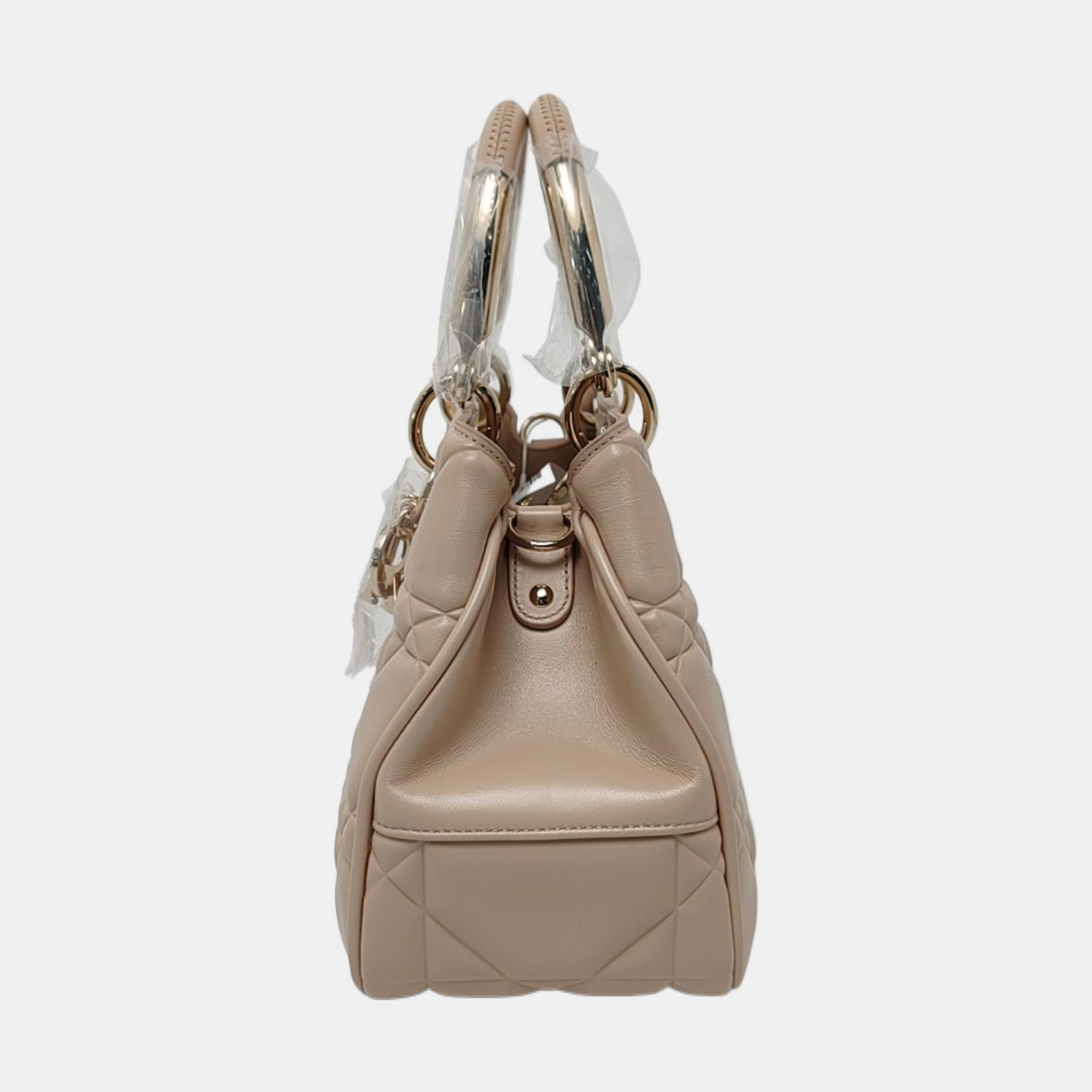 DIOR Lady Dior Small Beige Calfskin Cannage Embossed Shoulder Bag Tote Bag Crossbody Bag Golden Hardware Removable Strap-(SKU)-958701204