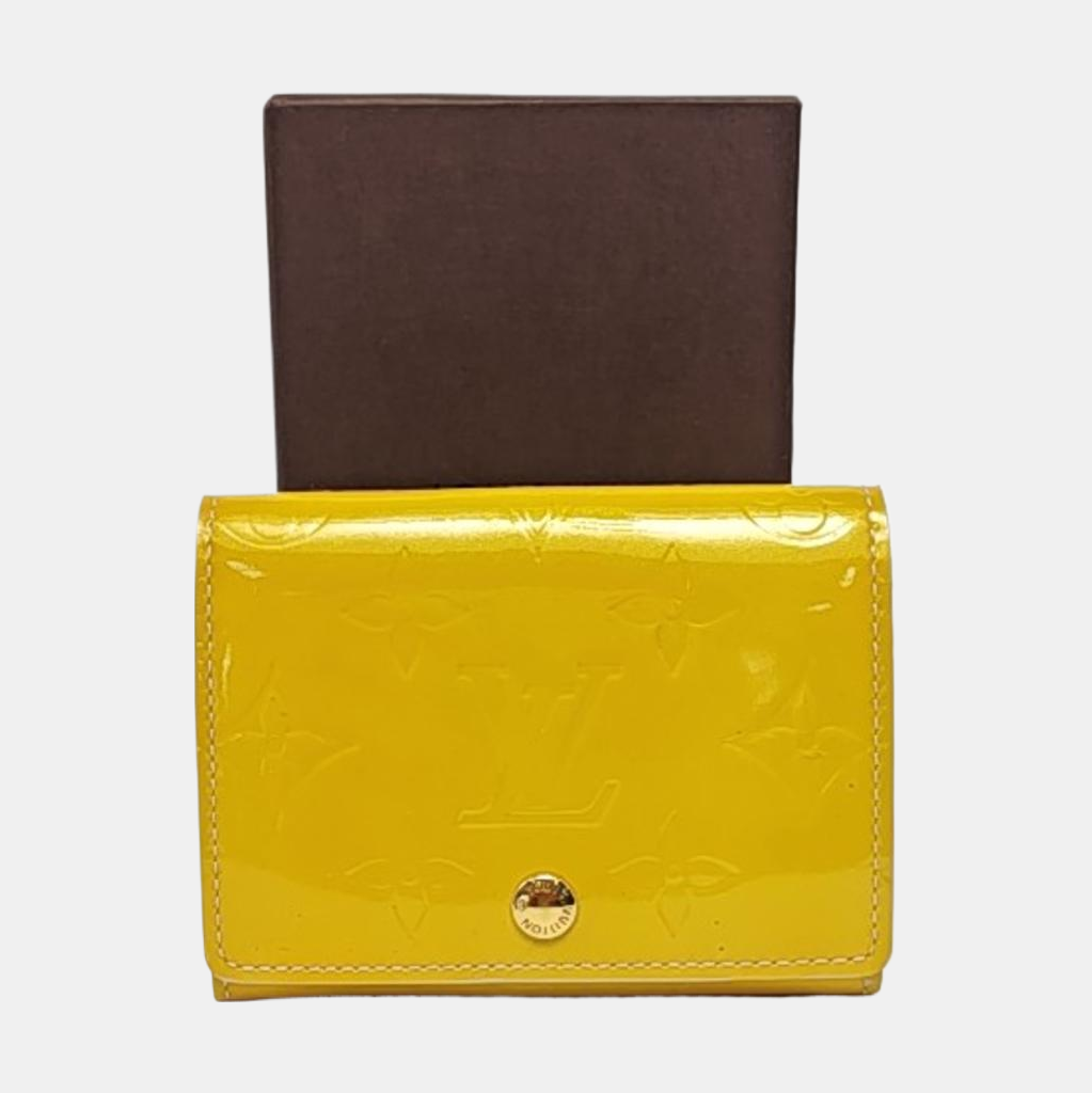LOUIS VUITTON Yellow Patent Leather Monogrammed Embossed Wallet Golden hardware-(SKU)-958924002