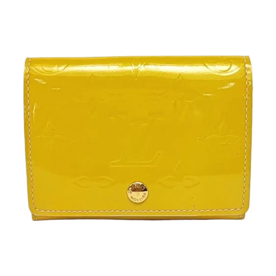 LOUIS VUITTON Yellow Patent Leather Monogrammed Embossed Wallet Golden hardware-(SKU)-958924002