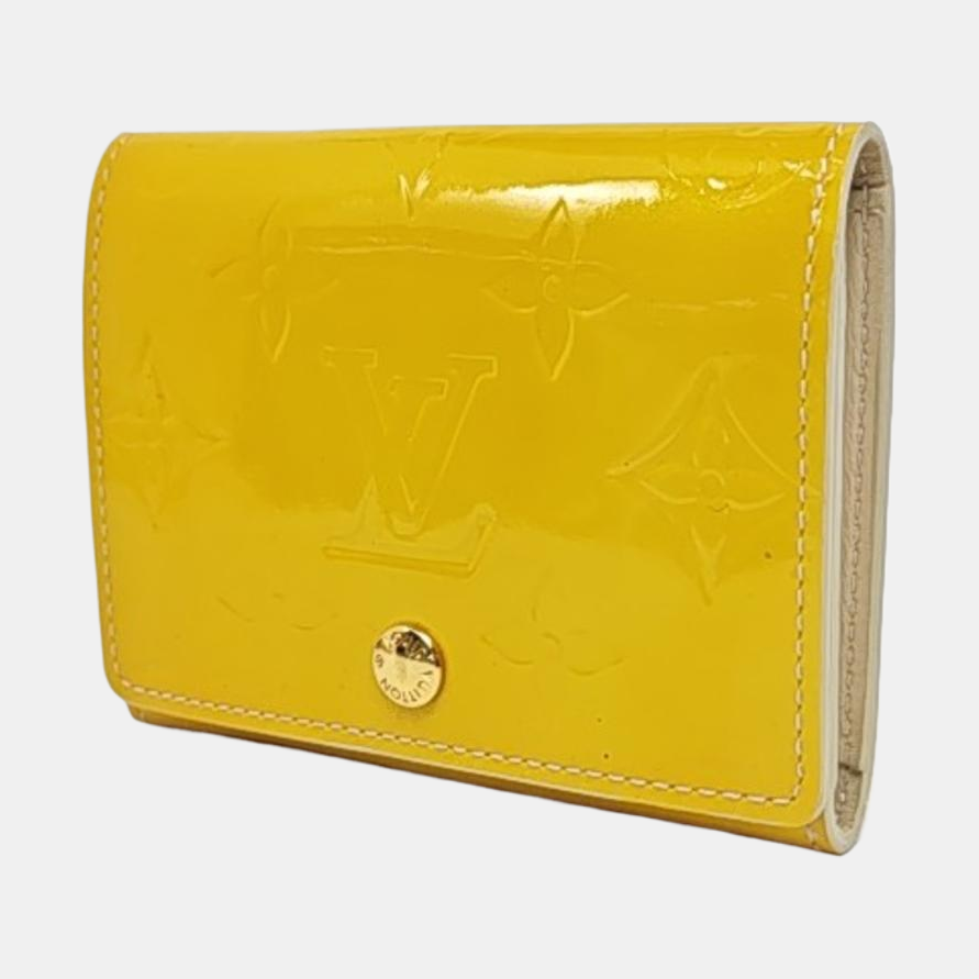 LOUIS VUITTON Yellow Patent Leather Monogrammed Embossed Wallet Golden hardware-(SKU)-958924002