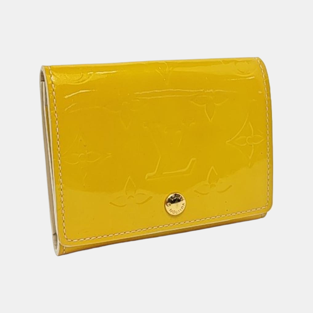 LOUIS VUITTON Yellow Patent Leather Monogrammed Embossed Wallet Golden hardware-(SKU)-958924002