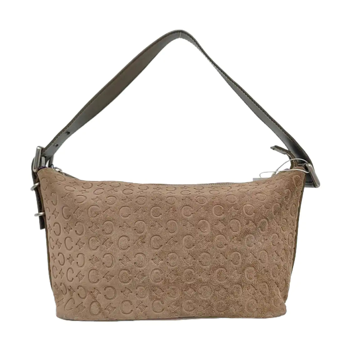 CELINE Khaki Velvet Leather Triumph Arch Embossed Single Shoulder Bag Handbag Silver Hardware-(SKU)-958683892