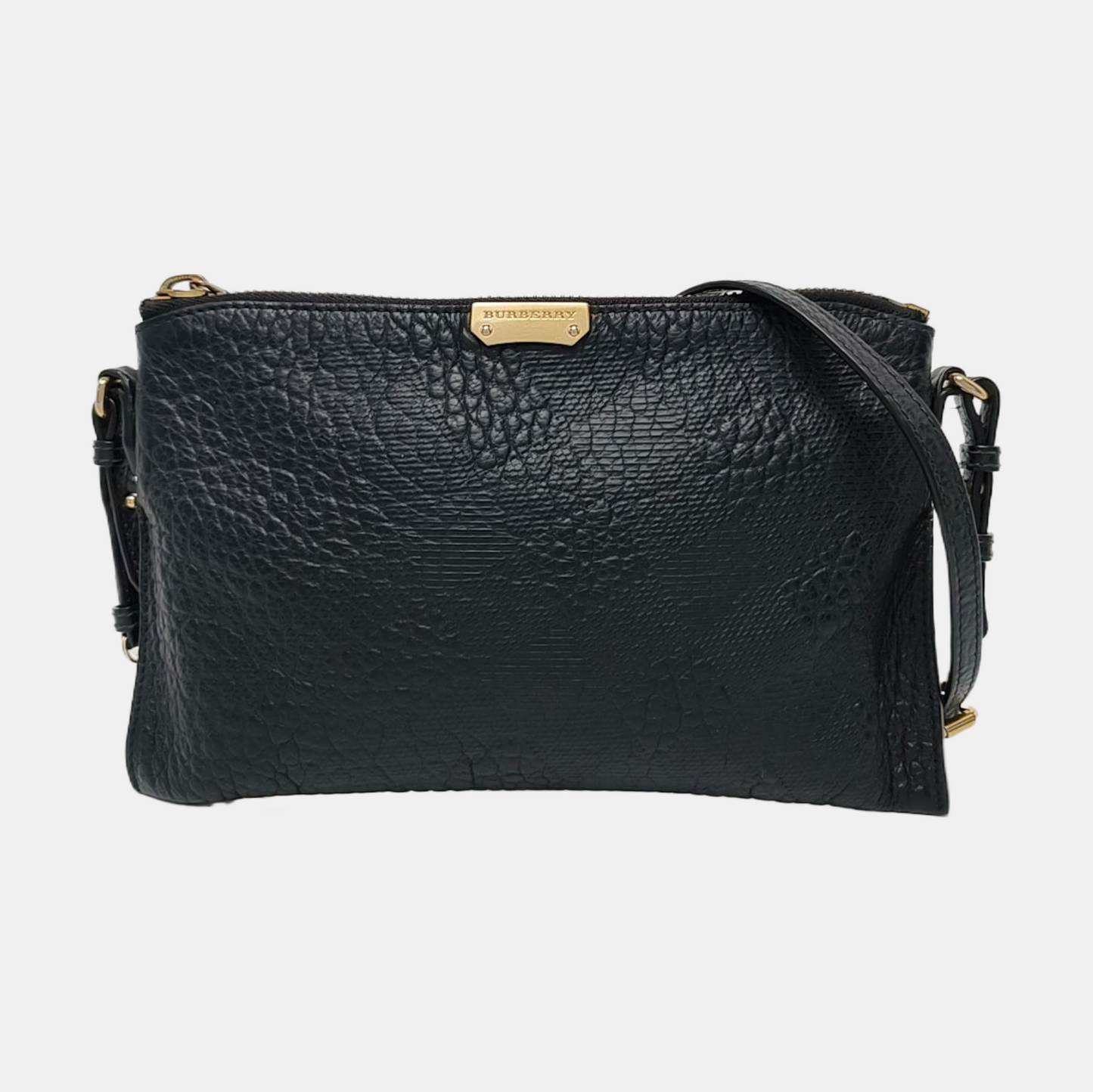 BURBERRY Mildenhall Black Leather Crossbody Bag Single Shoulder Bag Golden hardware-(SKU)-958494726