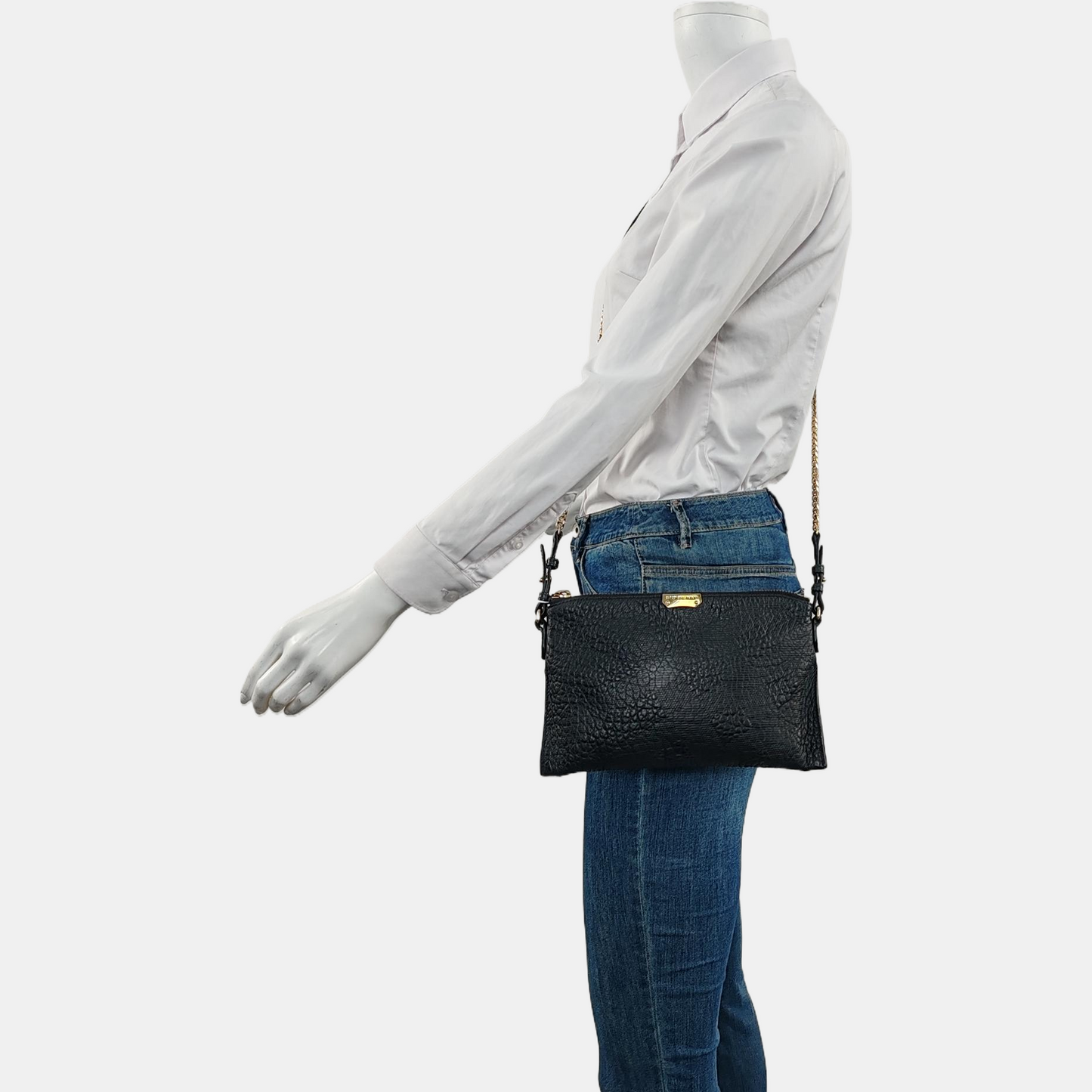 BURBERRY Mildenhall Black Leather Crossbody Bag Single Shoulder Bag Golden hardware-(SKU)-958494726