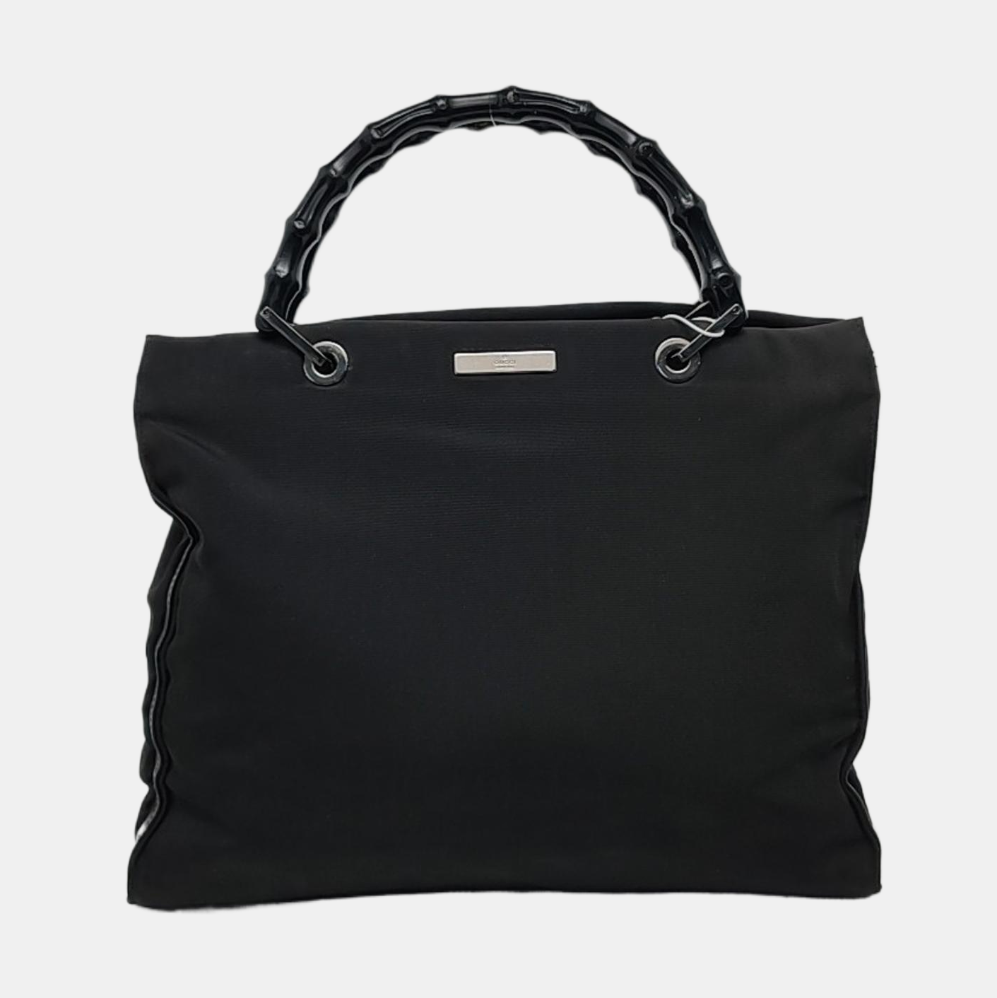 GUCCI Bamboo 1947 Black Fabric Bamboo Handle Bag Handbag Silver Hardware-(SKU)-958886025