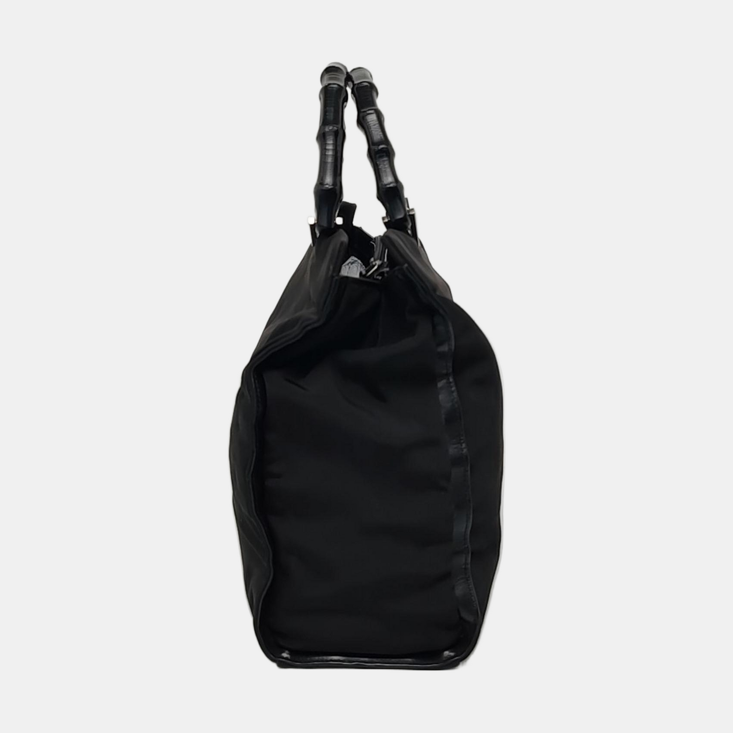 GUCCI Bamboo 1947 Black Fabric Bamboo Handle Bag Handbag Silver Hardware-(SKU)-958886025