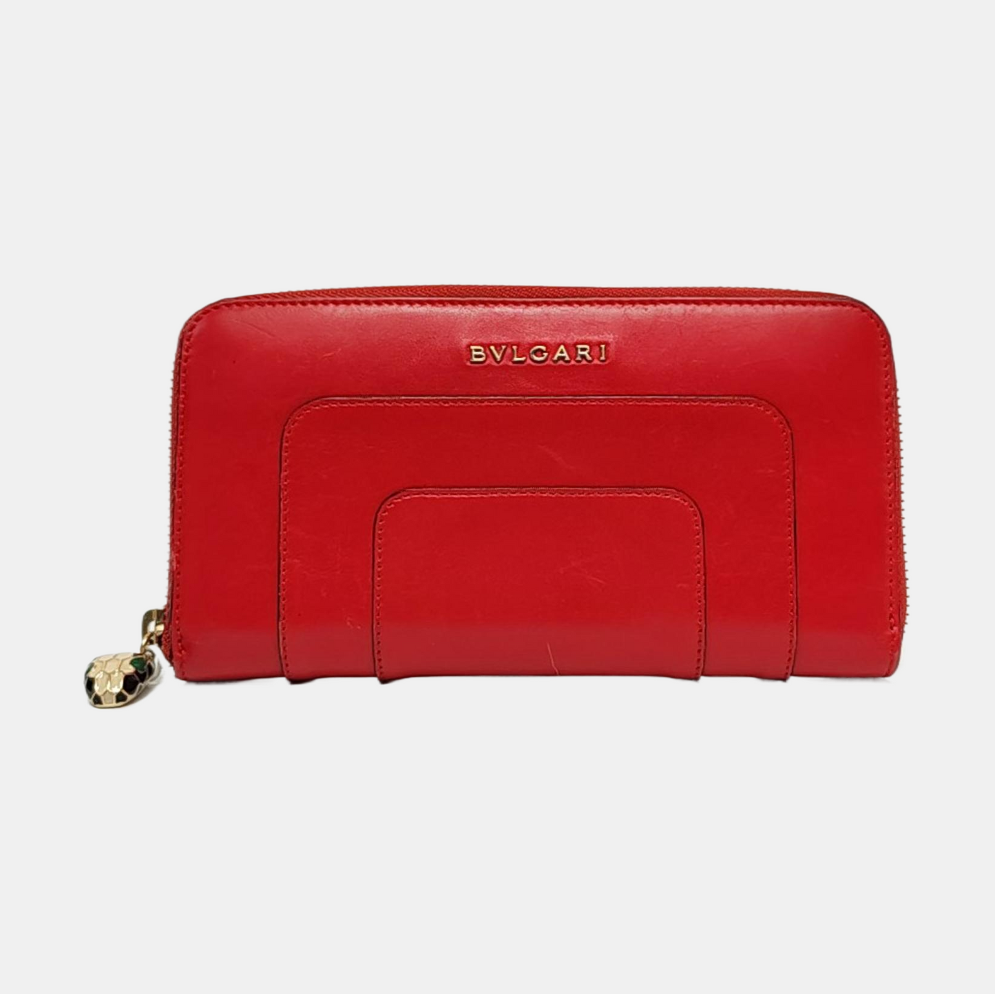BVLGARI SERPENTI FOREVER Red Cowhide Snake Head Snake Head Wallet Gold Black White Green Hardware-(SKU)-958628798
