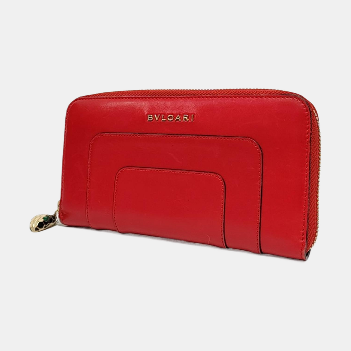 BVLGARI SERPENTI FOREVER Red Cowhide Snake Head Snake Head Wallet Gold Black White Green Hardware-(SKU)-958628798
