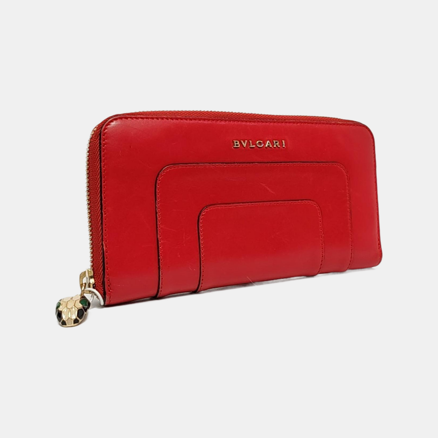 BVLGARI SERPENTI FOREVER Red Cowhide Snake Head Snake Head Wallet Gold Black White Green Hardware-(SKU)-958628798
