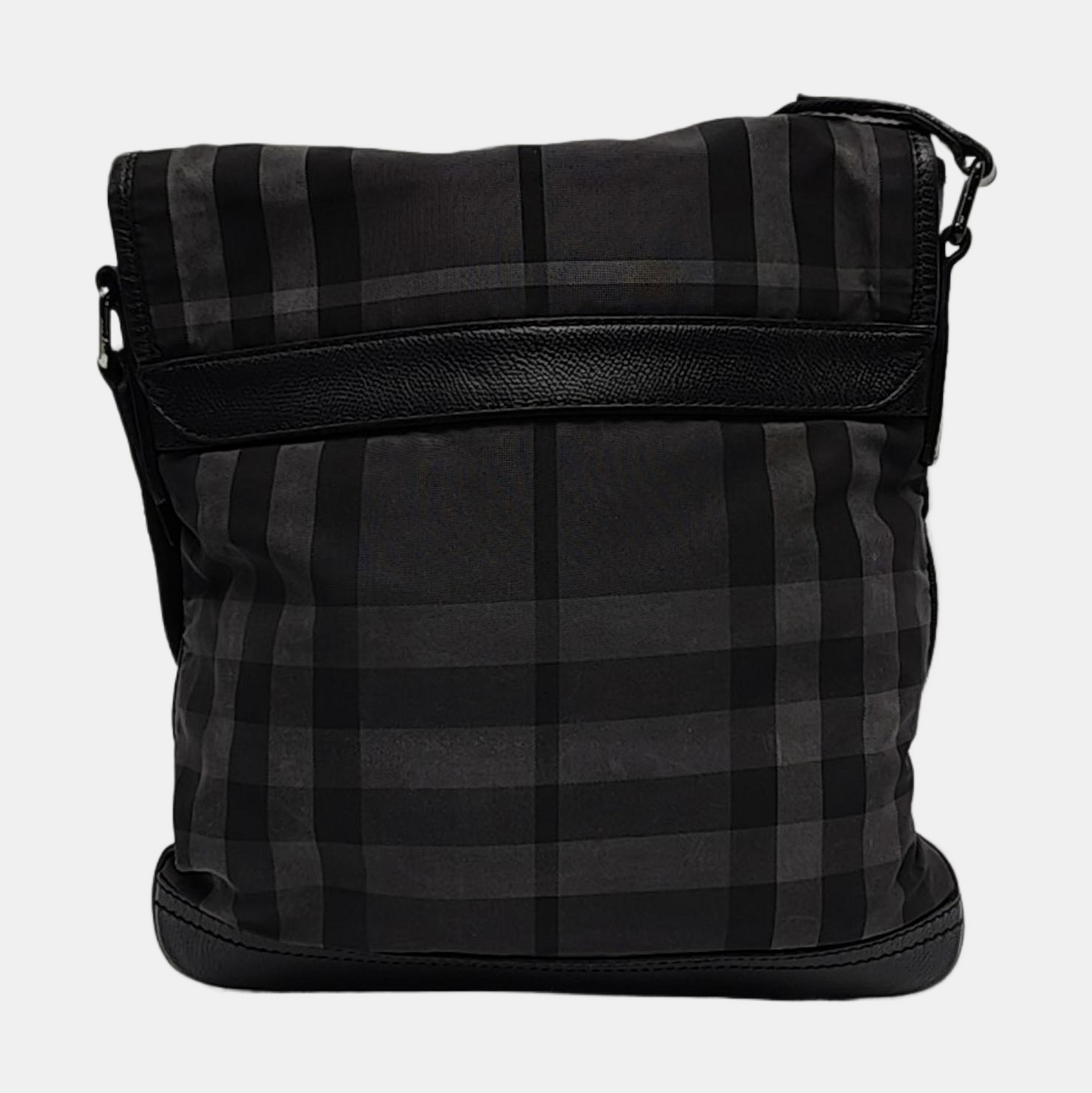 BURBERRY Dark Gray Nylon Battle Horse Plaid Single Shoulder Bag Crossbody Bag Ruthenium color hardware-(SKU)-958749400