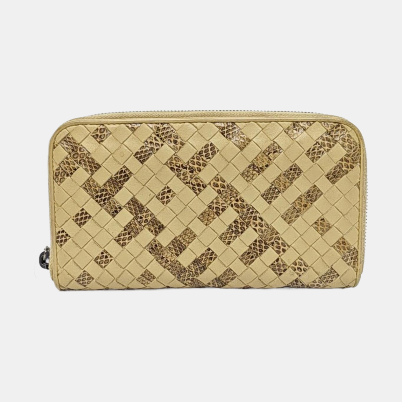 BOTTEGA VENETA Khaki Cowhide Braided Wallet Silver Hardware-(SKU)-958796805
