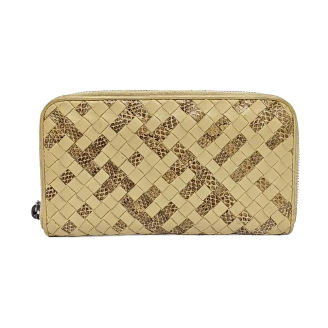 BOTTEGA VENETA Khaki Cowhide Braided Wallet Silver Hardware-(SKU)-958796805