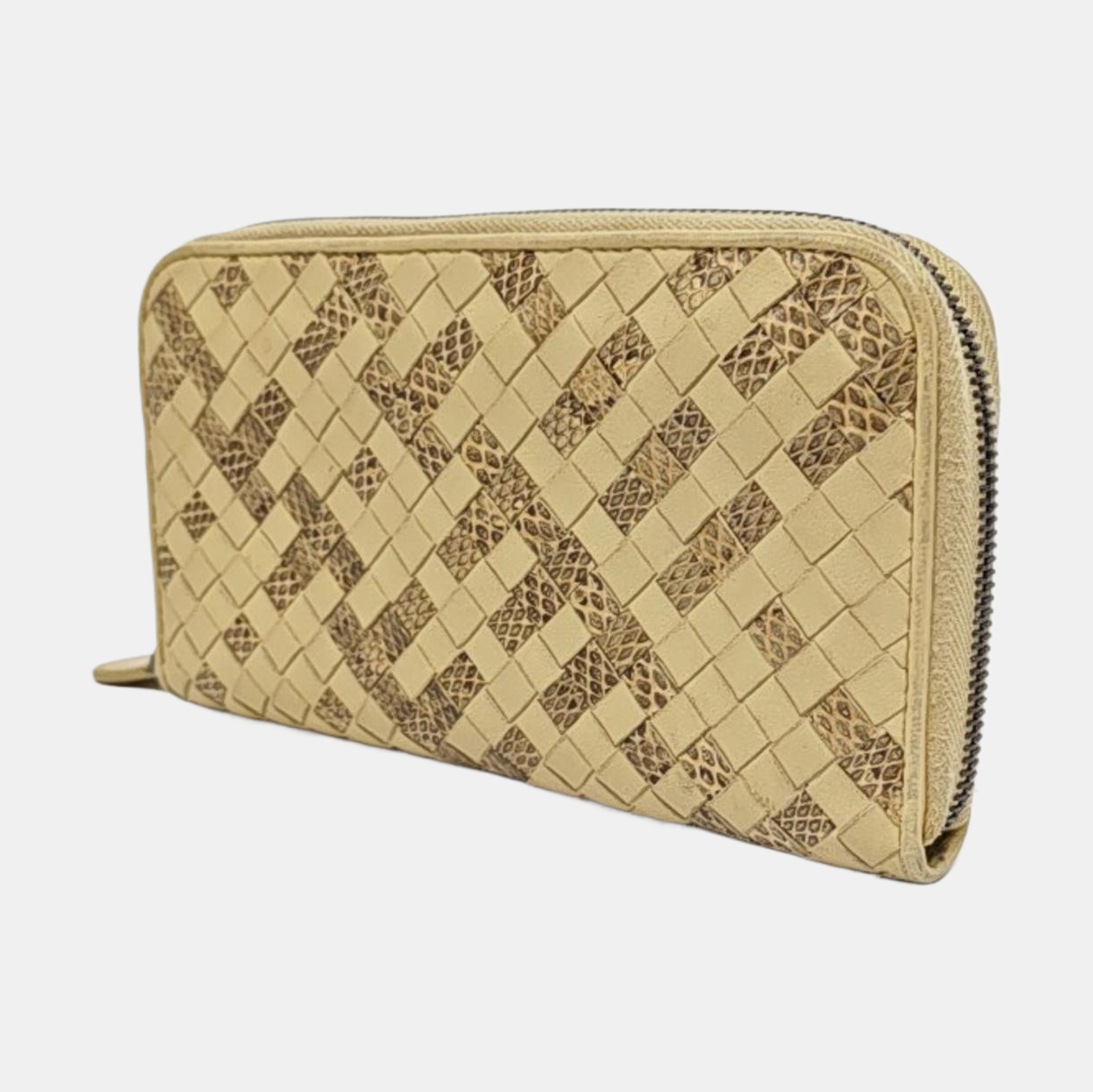 BOTTEGA VENETA Khaki Cowhide Braided Wallet Silver Hardware-(SKU)-958796805