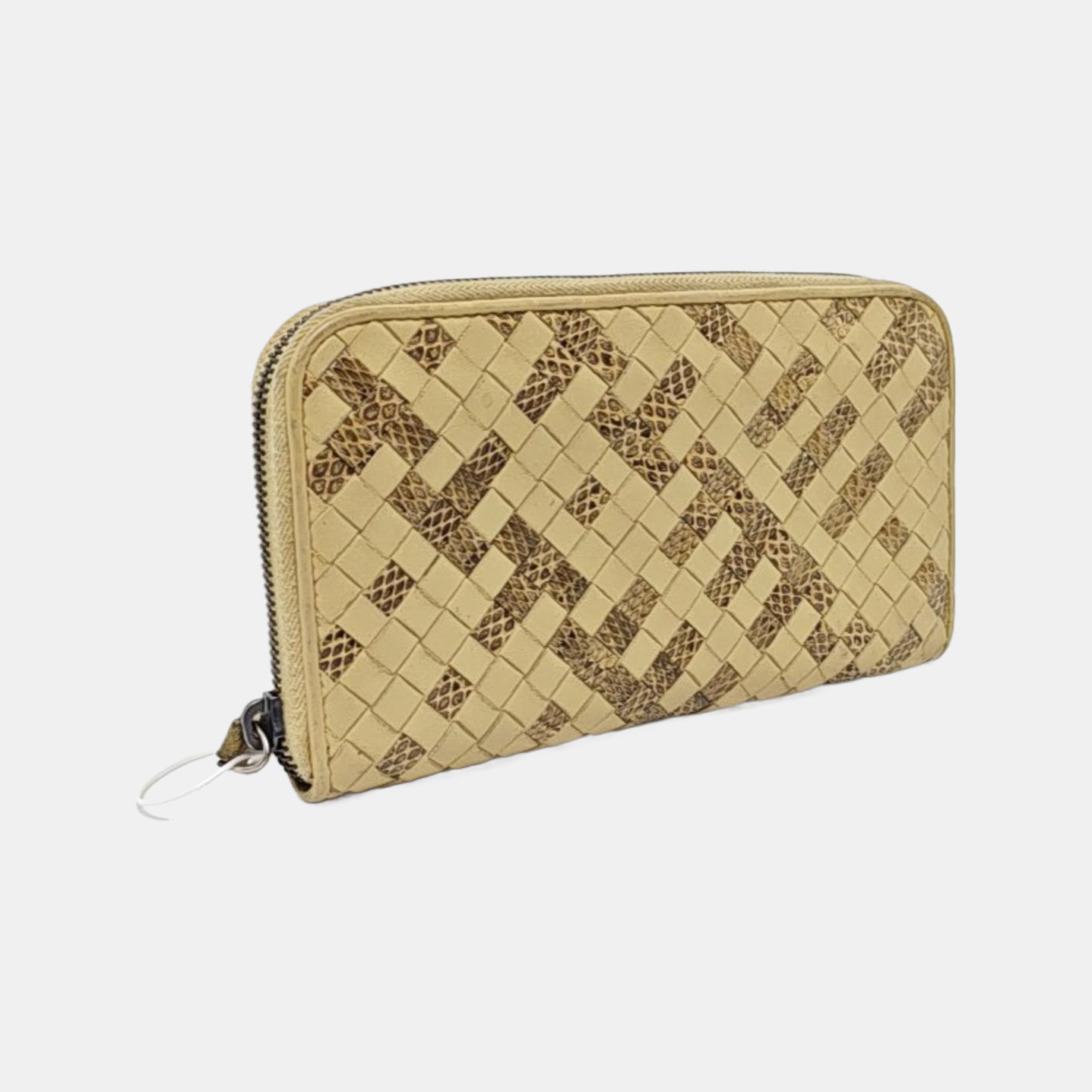 BOTTEGA VENETA Khaki Cowhide Braided Wallet Silver Hardware-(SKU)-958796805