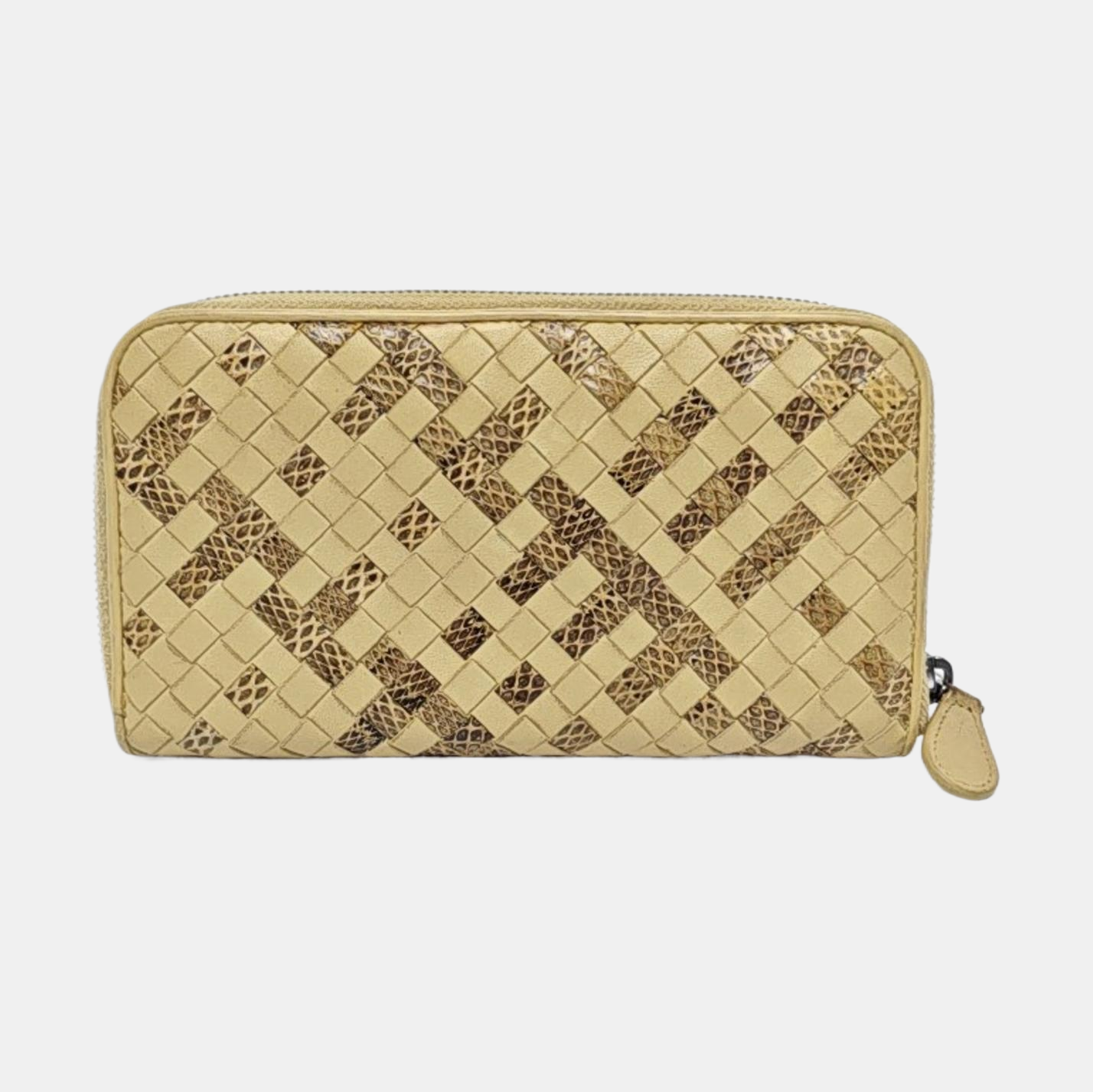 BOTTEGA VENETA Khaki Cowhide Braided Wallet Silver Hardware-(SKU)-958796805