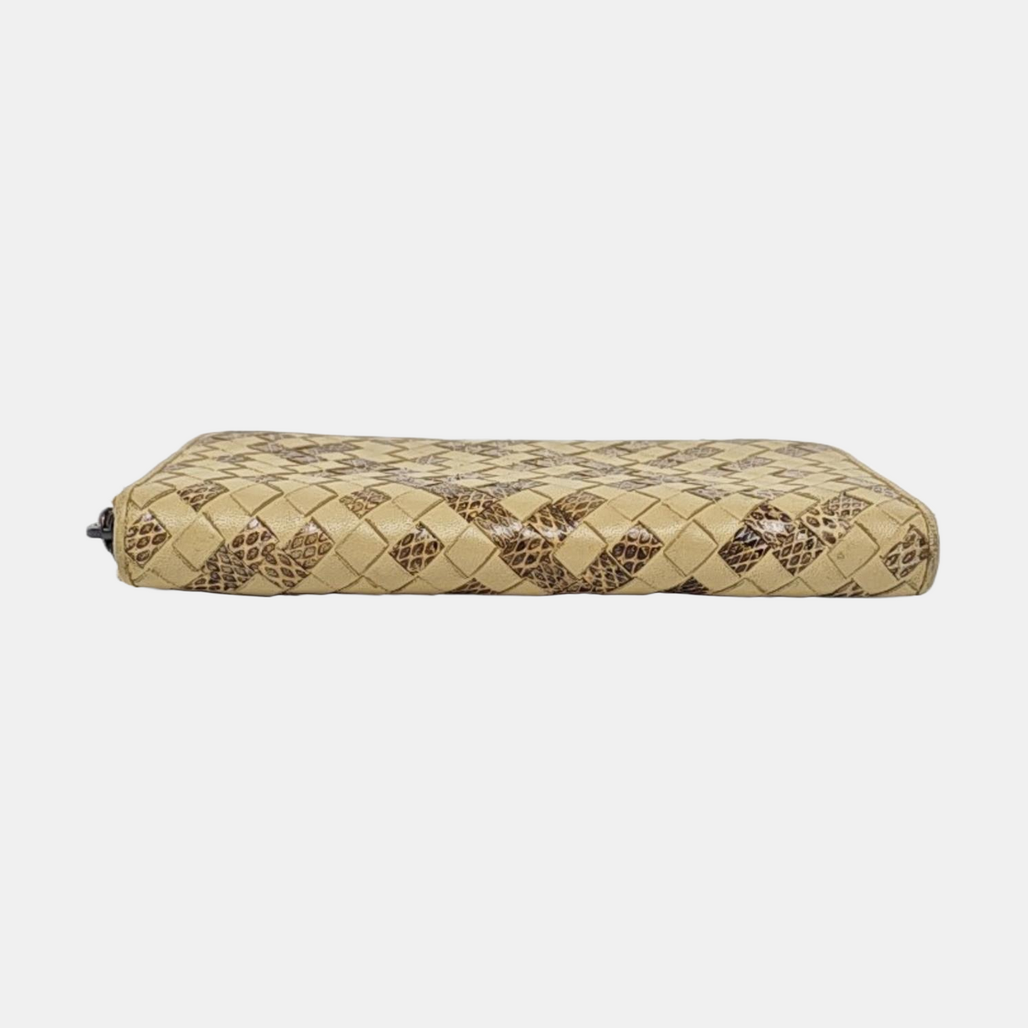 BOTTEGA VENETA Khaki Cowhide Braided Wallet Silver Hardware-(SKU)-958796805