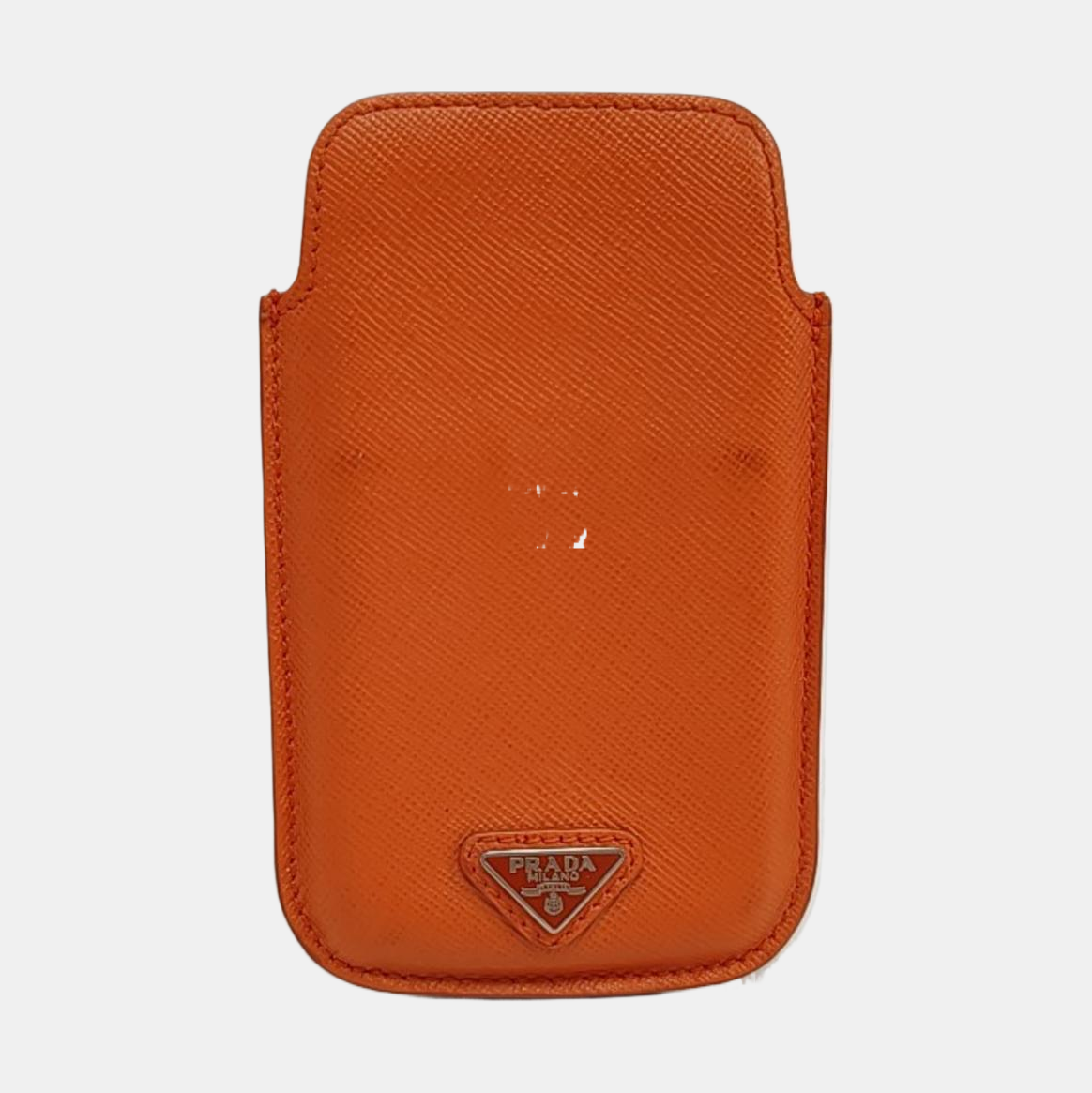 PRADA Orange-red leather logo cross-grain card holder Silver Hardware-(SKU)-958875998