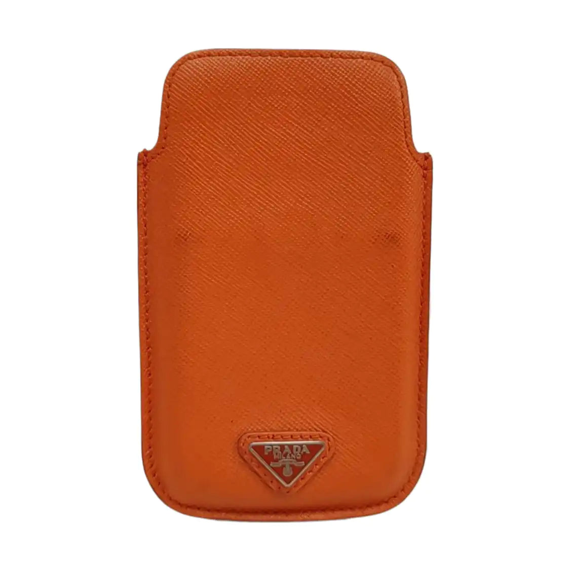 PRADA Orange-red leather logo cross-grain card holder Silver Hardware-(SKU)-958875998