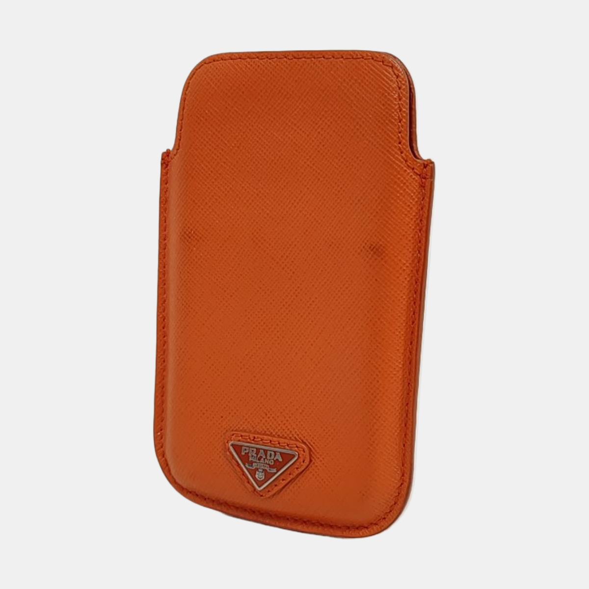 PRADA Orange-red leather logo cross-grain card holder Silver Hardware-(SKU)-958875998