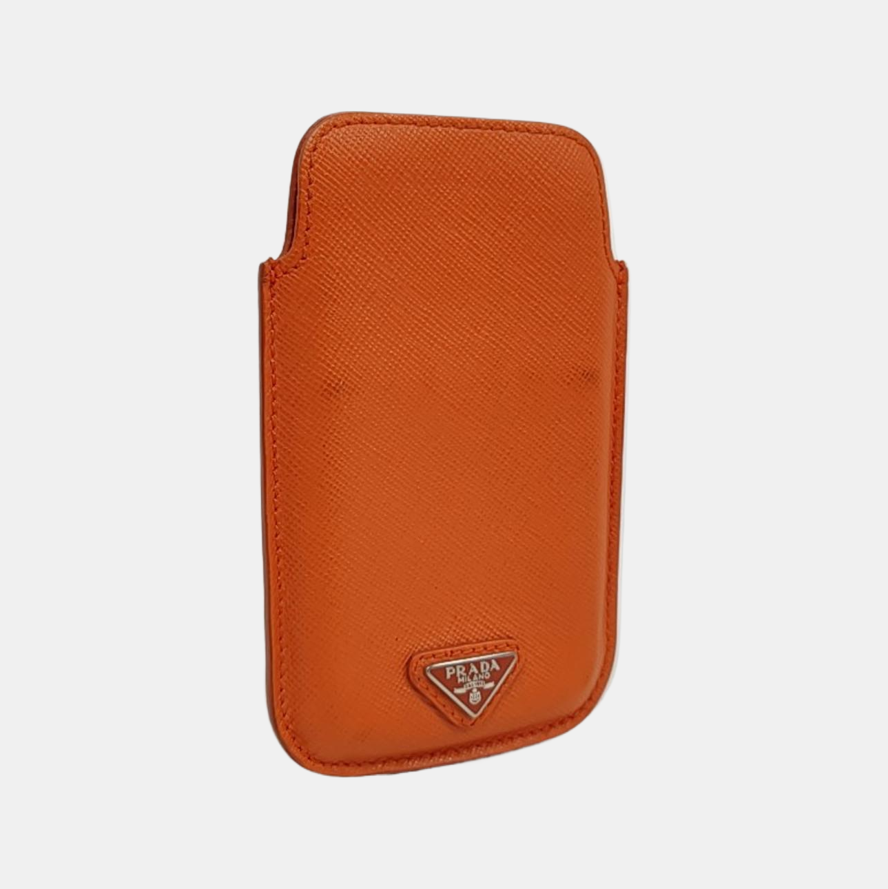 PRADA Orange-red leather logo cross-grain card holder Silver Hardware-(SKU)-958875998