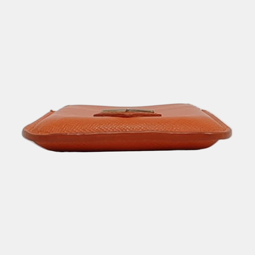 PRADA Orange-red leather logo cross-grain card holder Silver Hardware-(SKU)-958875998