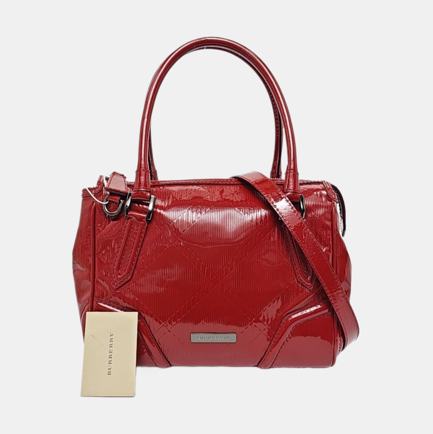 BURBERRY Gladstone Red patent leather textured crossbody bag, handbag Black hardware Removable shoulder strap-(SKU)-958747174