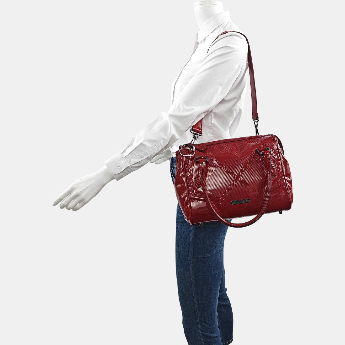 BURBERRY Gladstone Red patent leather textured crossbody bag, handbag Black hardware Removable shoulder strap-(SKU)-958747174