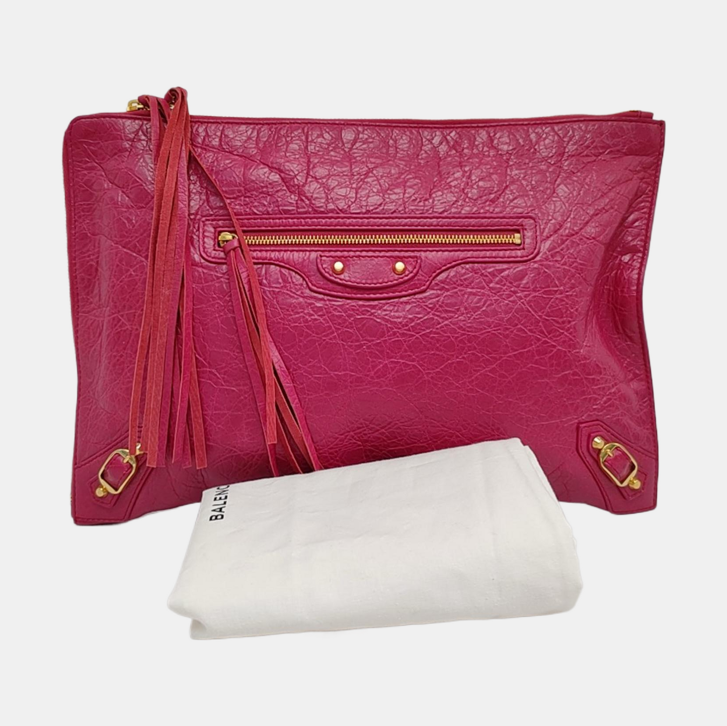 BALENCIAGA Classic City Plum red sheepskin embossed studded biker bag, handbag Golden hardware-(SKU)-958906839