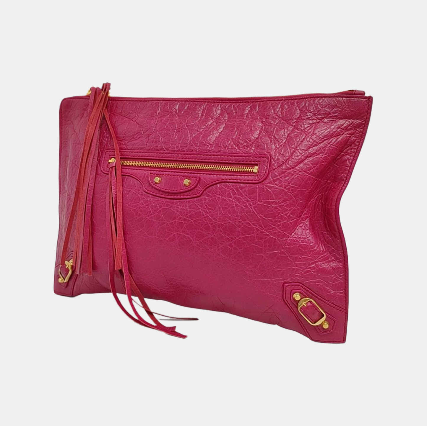 BALENCIAGA Classic City Plum red sheepskin embossed studded biker bag, handbag Golden hardware-(SKU)-958906839