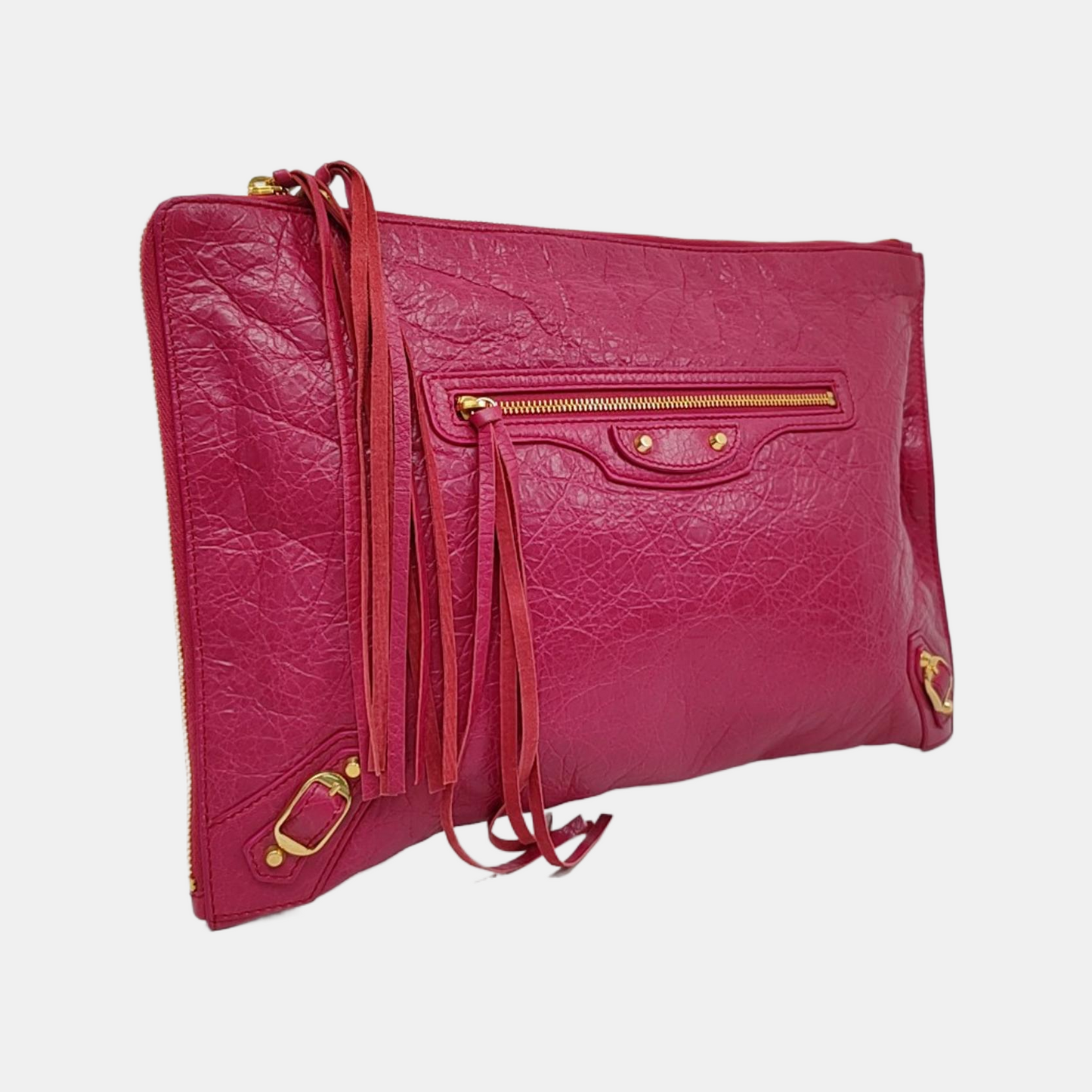 BALENCIAGA Classic City Plum red sheepskin embossed studded biker bag, handbag Golden hardware-(SKU)-958906839