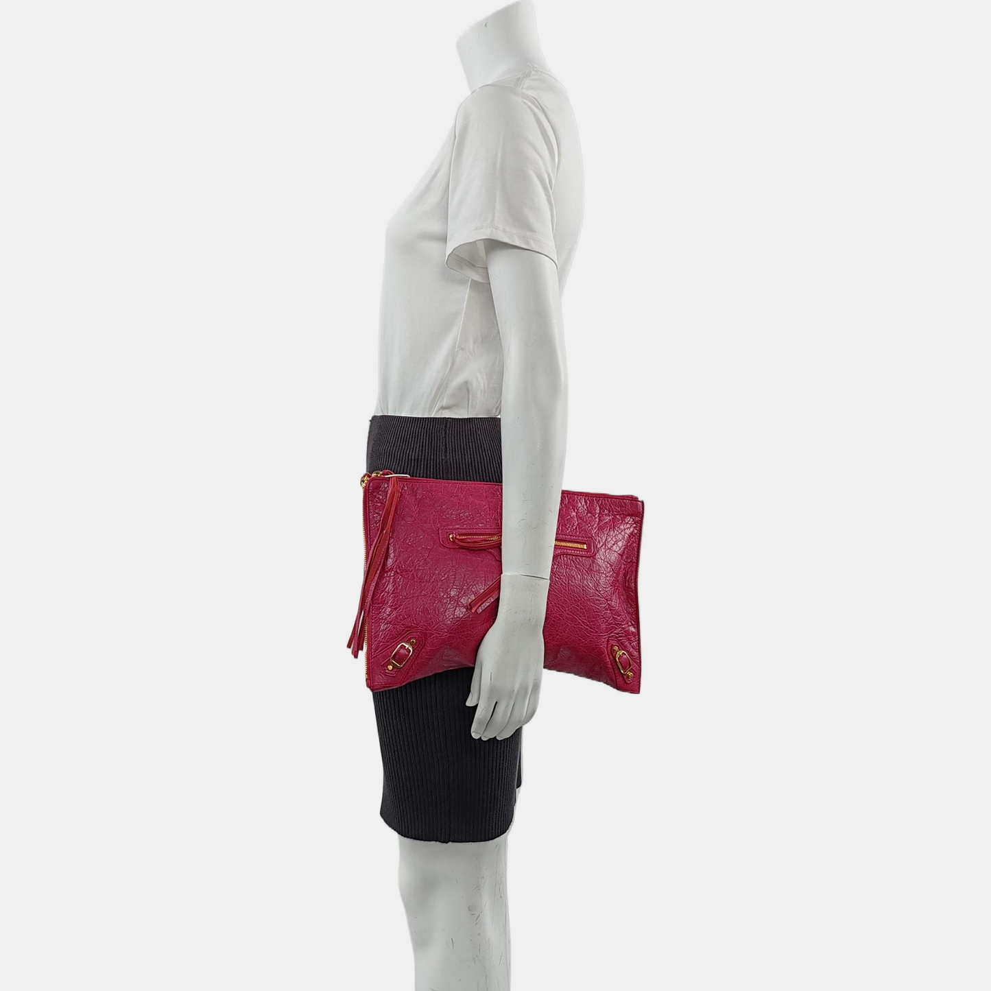 BALENCIAGA Classic City Plum red sheepskin embossed studded biker bag, handbag Golden hardware-(SKU)-958906839