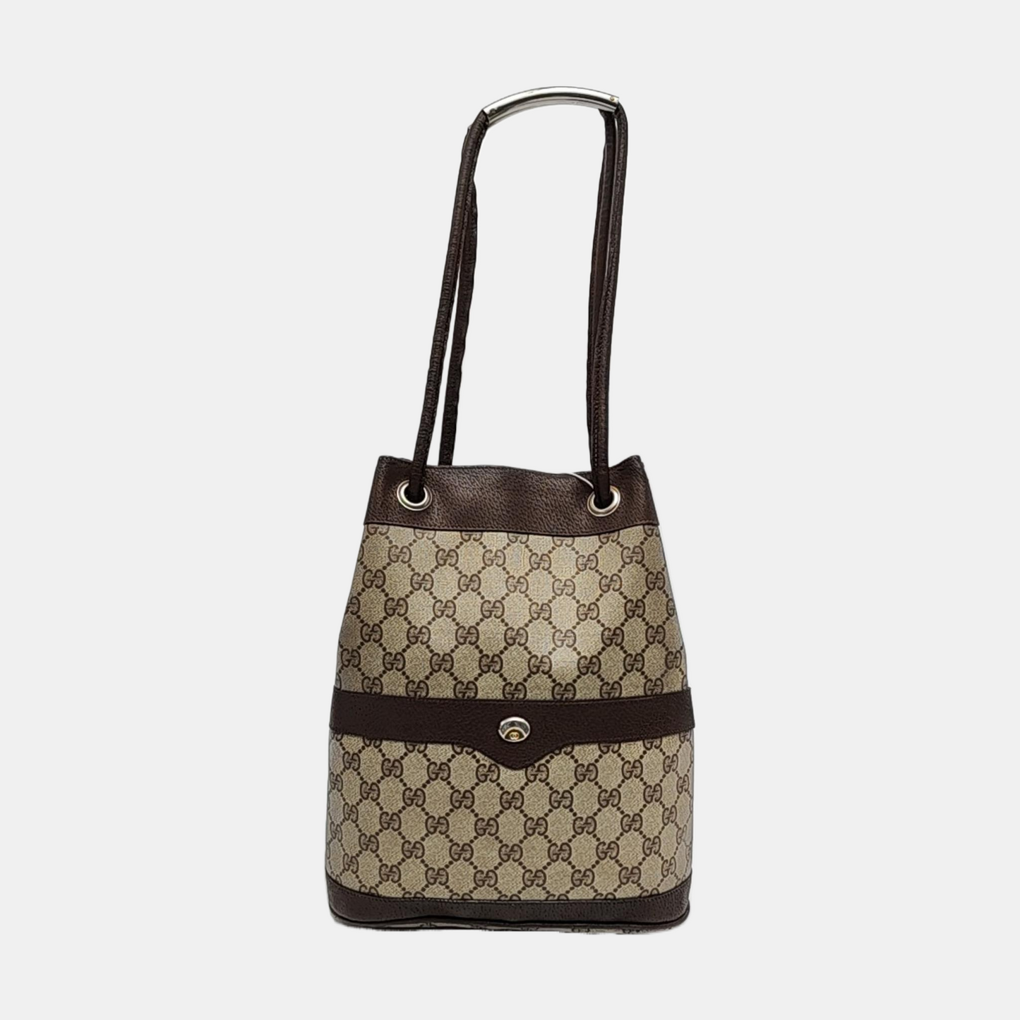 GUCCI Bucket bag Khaki Coated Canvas Monogrammed Single Shoulder Bag Golden Silver Hardware-(SKU)-958759769