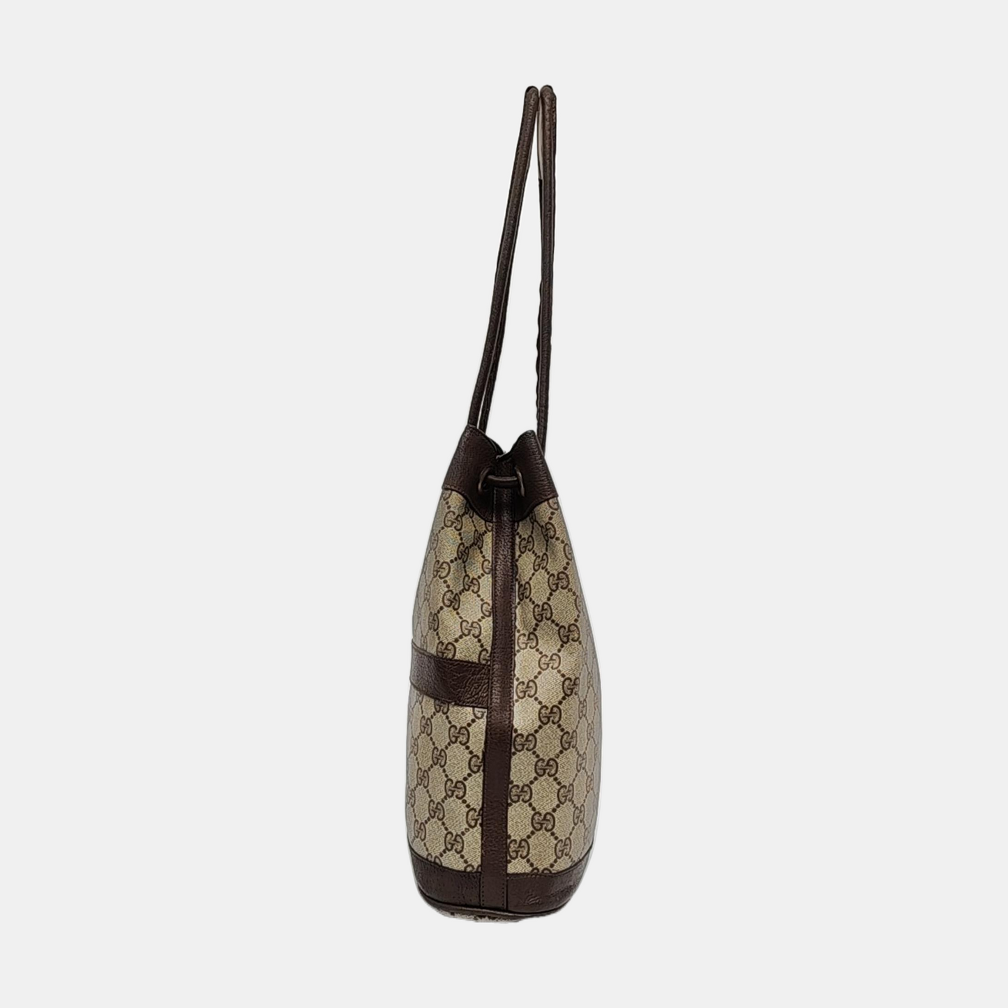 GUCCI Bucket bag Khaki Coated Canvas Monogrammed Single Shoulder Bag Golden Silver Hardware-(SKU)-958759769