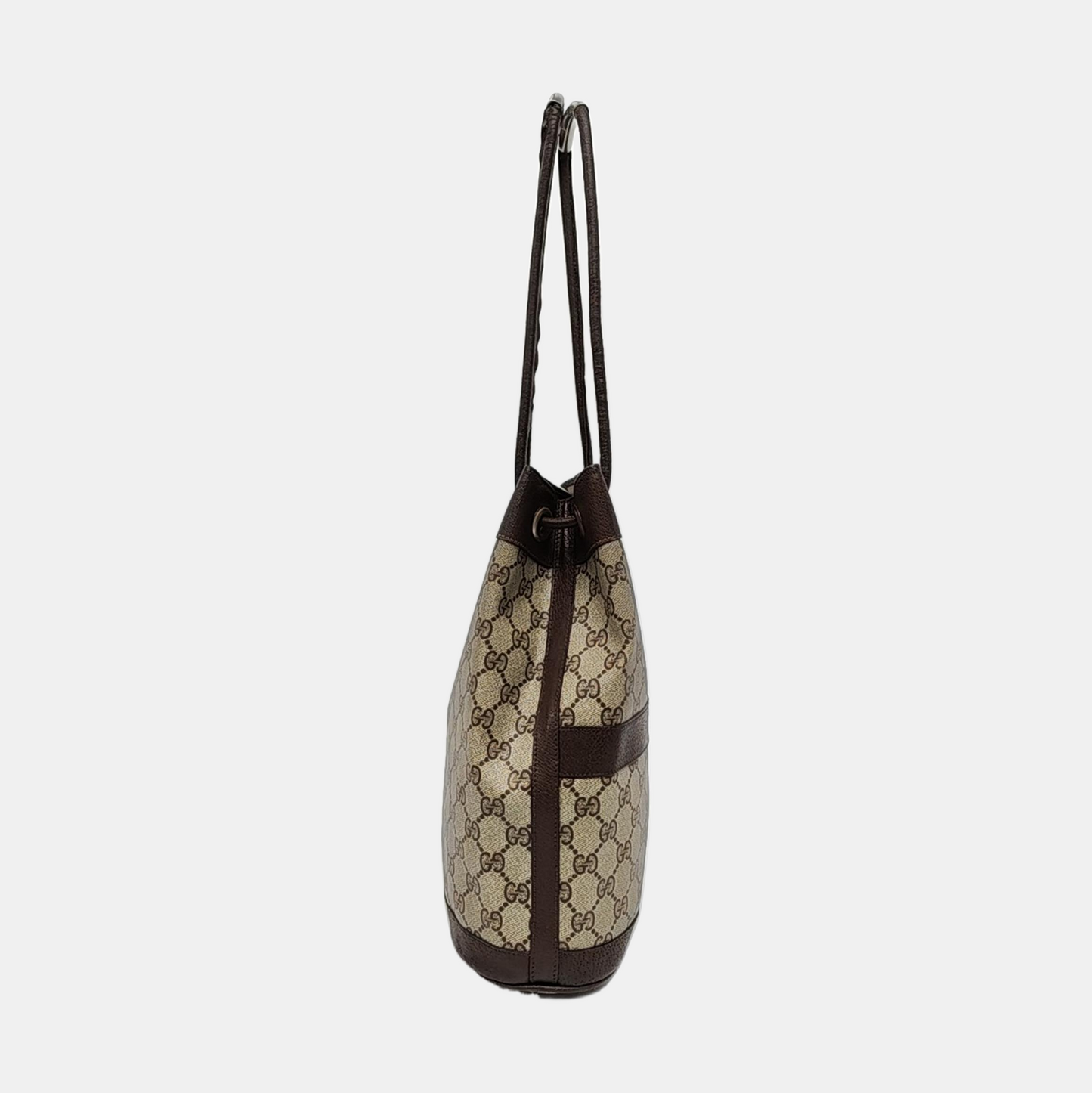 GUCCI Bucket bag Khaki Coated Canvas Monogrammed Single Shoulder Bag Golden Silver Hardware-(SKU)-958759769