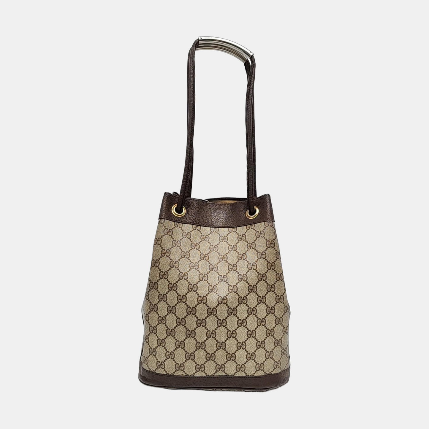 GUCCI Bucket bag Khaki Coated Canvas Monogrammed Single Shoulder Bag Golden Silver Hardware-(SKU)-958759769