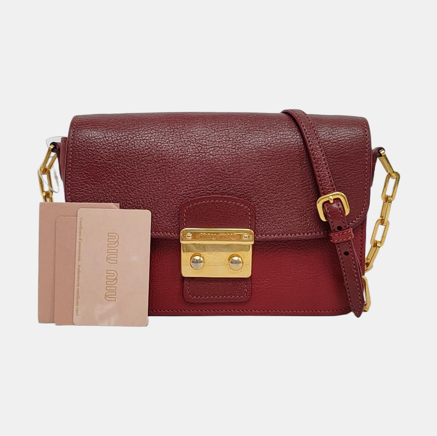 Miu Miu Red cowhide shoulder bag crossbody bag Golden hardware-(SKU)-959044533