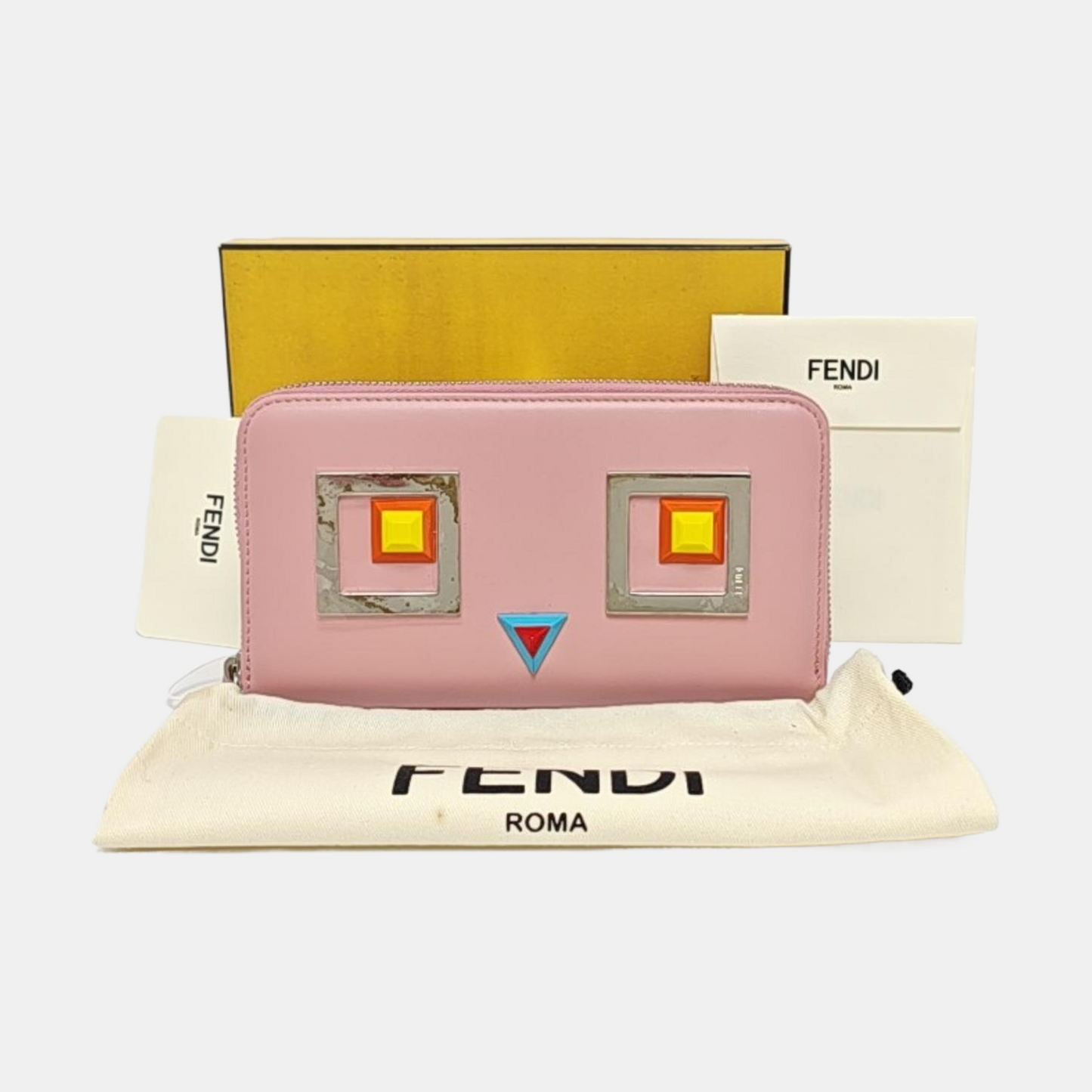 FENDI Monster Pink Leather Studs Wallet Silver Hardware Complete Accessories-(SKU)-958826024
