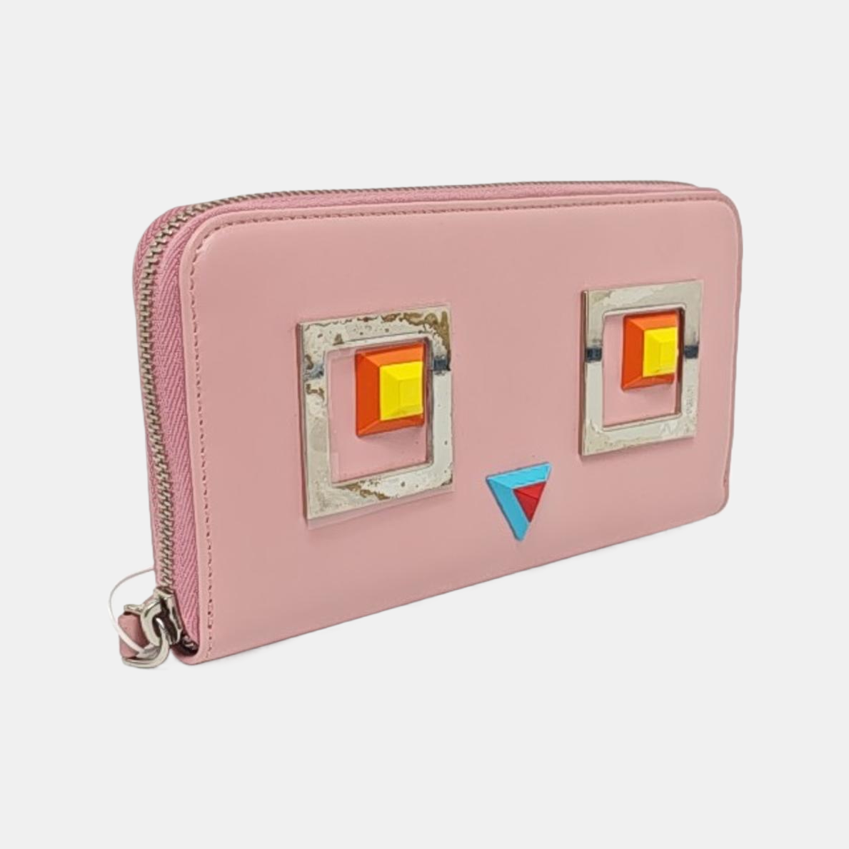 FENDI Monster Pink Leather Studs Wallet Silver Hardware Complete Accessories-(SKU)-958826024